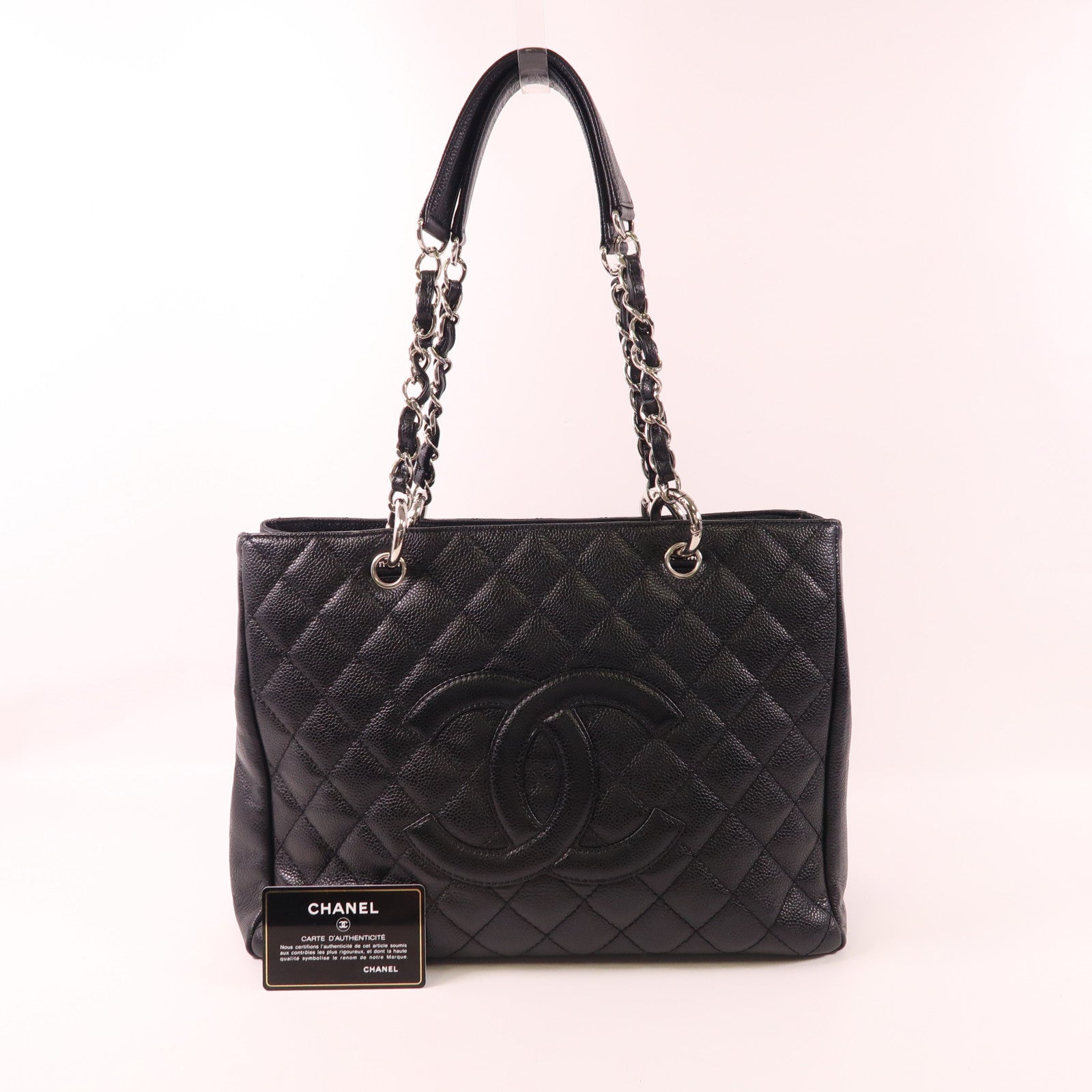 CHANEL 牛皮皮革GST Grand Shopping Tote Bag銀扣鏈帶肩背袋