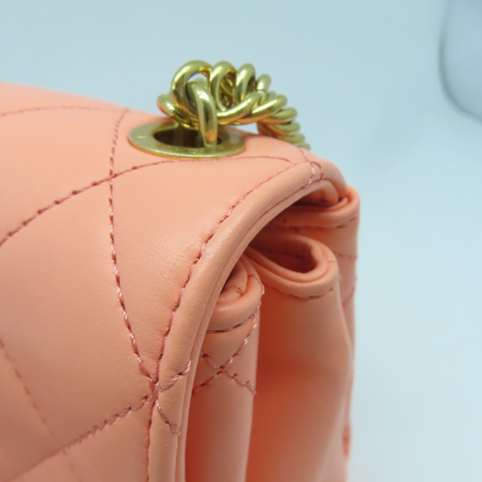 CHANEL 【激減優惠】菱格牛皮皮革Chain Shoulder金扣鏈帶肩背袋橙色