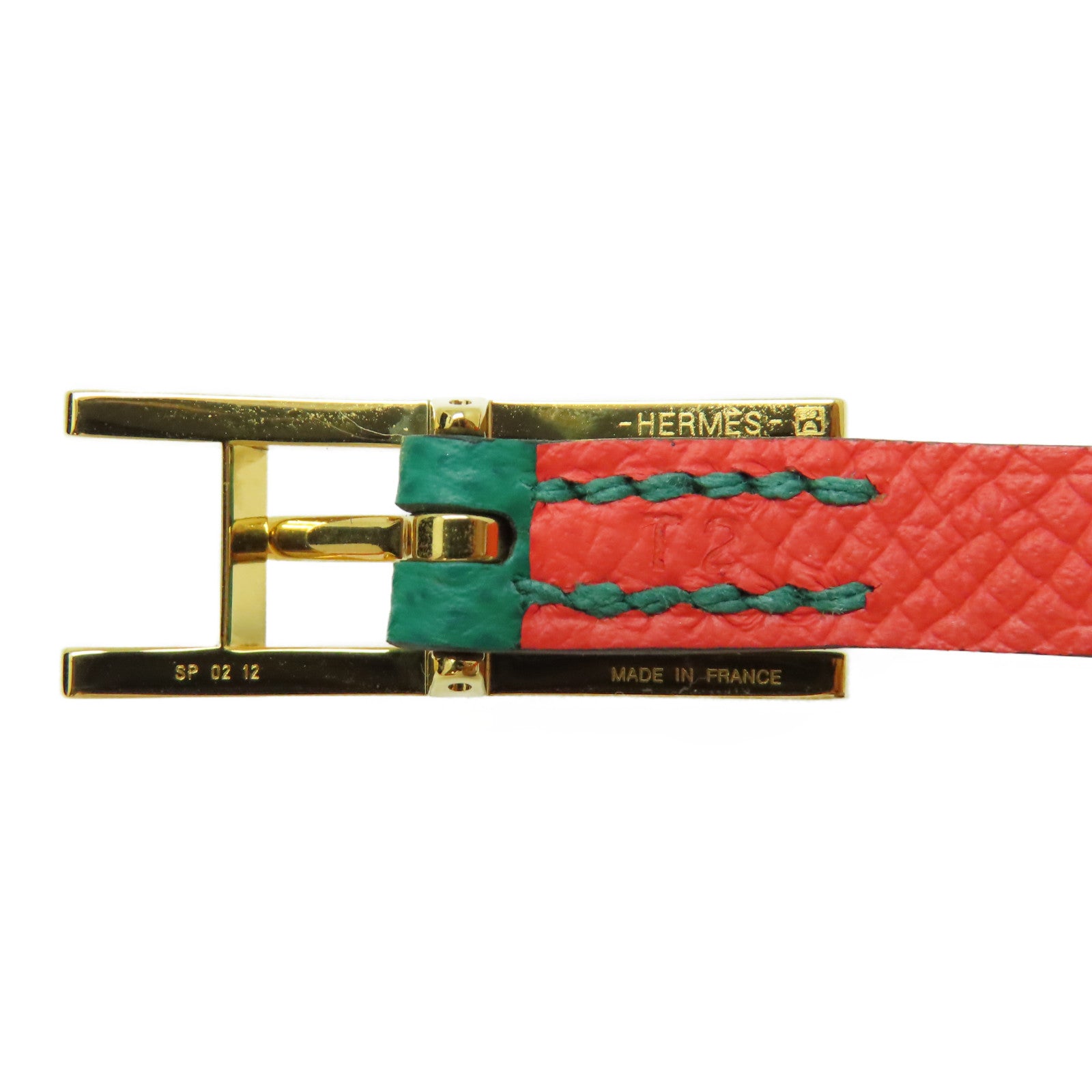 HERMES Epsom皮革Behapi Double Tour Bracelet金扣手帶綠色/紅色