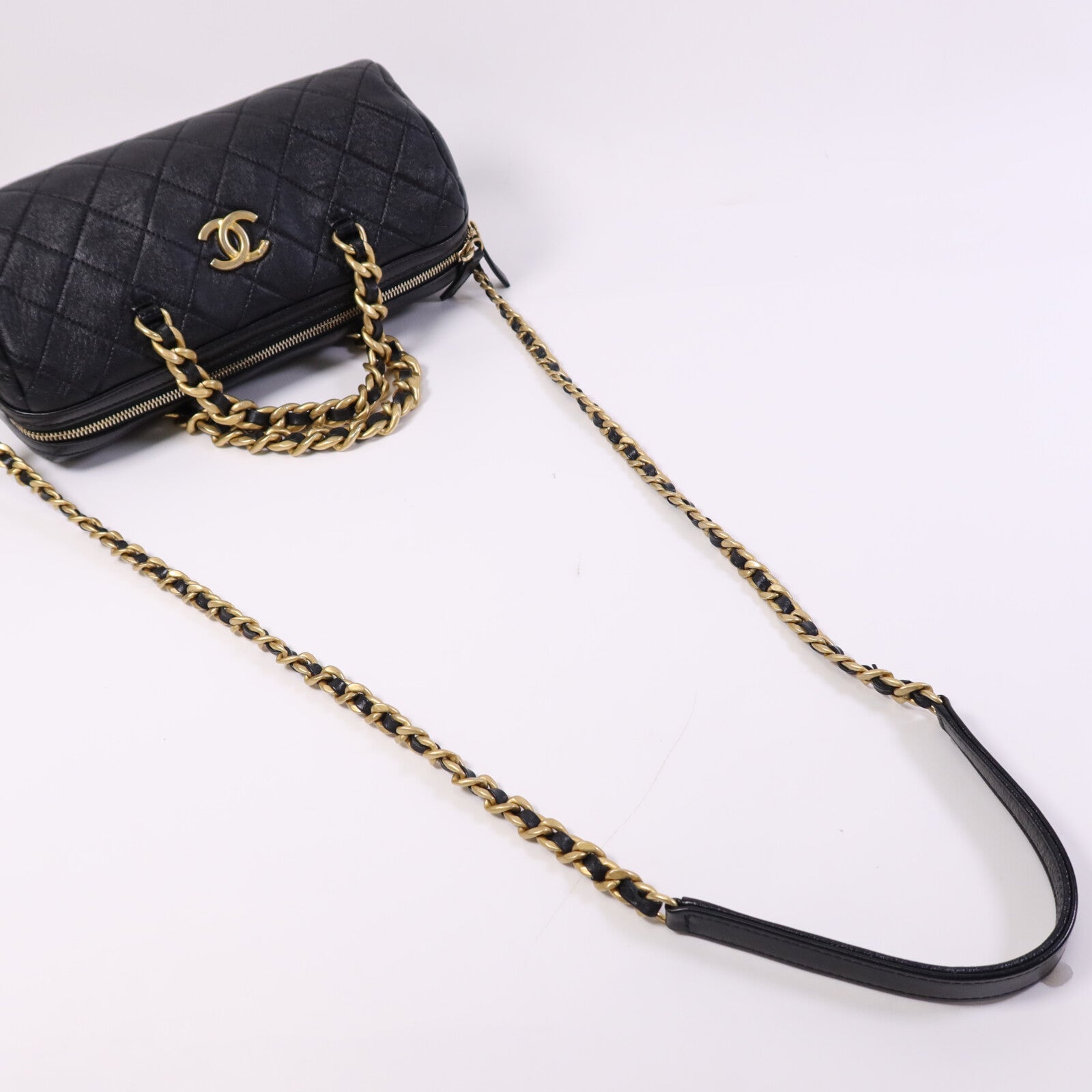 CHANEL 牛皮皮革2 Way Shoulder Bag金扣鏈帶手挽肩背兩用袋