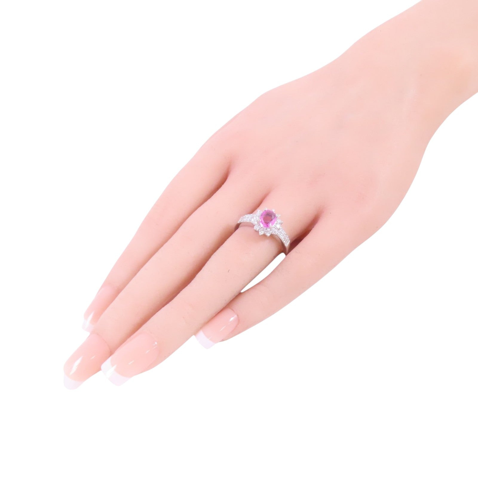 JEWELRY 18K白金/粉紅藍寶石/鑽石Sapphire Diamond Ring戒指US#7.25