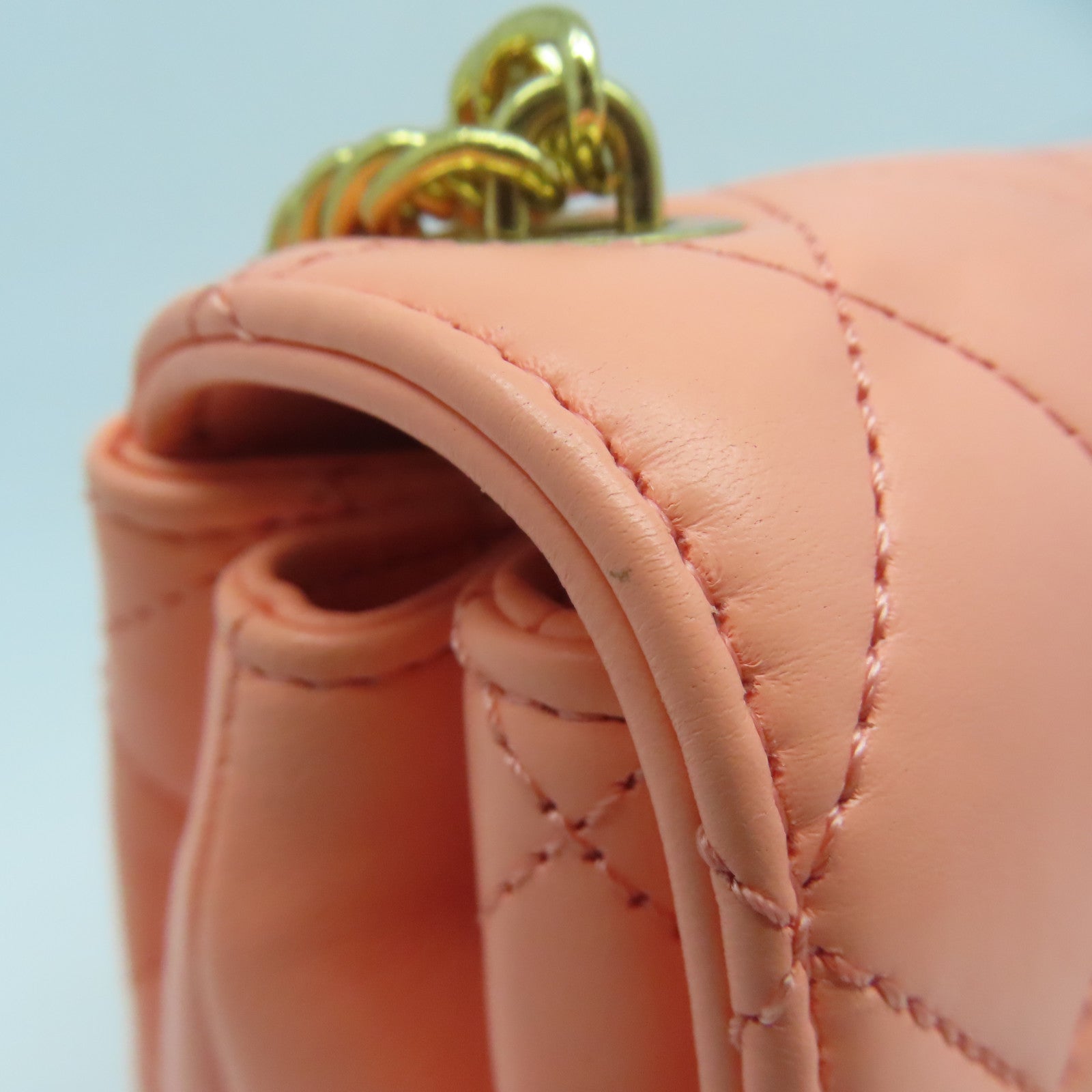 CHANEL 【激減優惠】菱格牛皮皮革Chain Shoulder金扣鏈帶肩背袋橙色