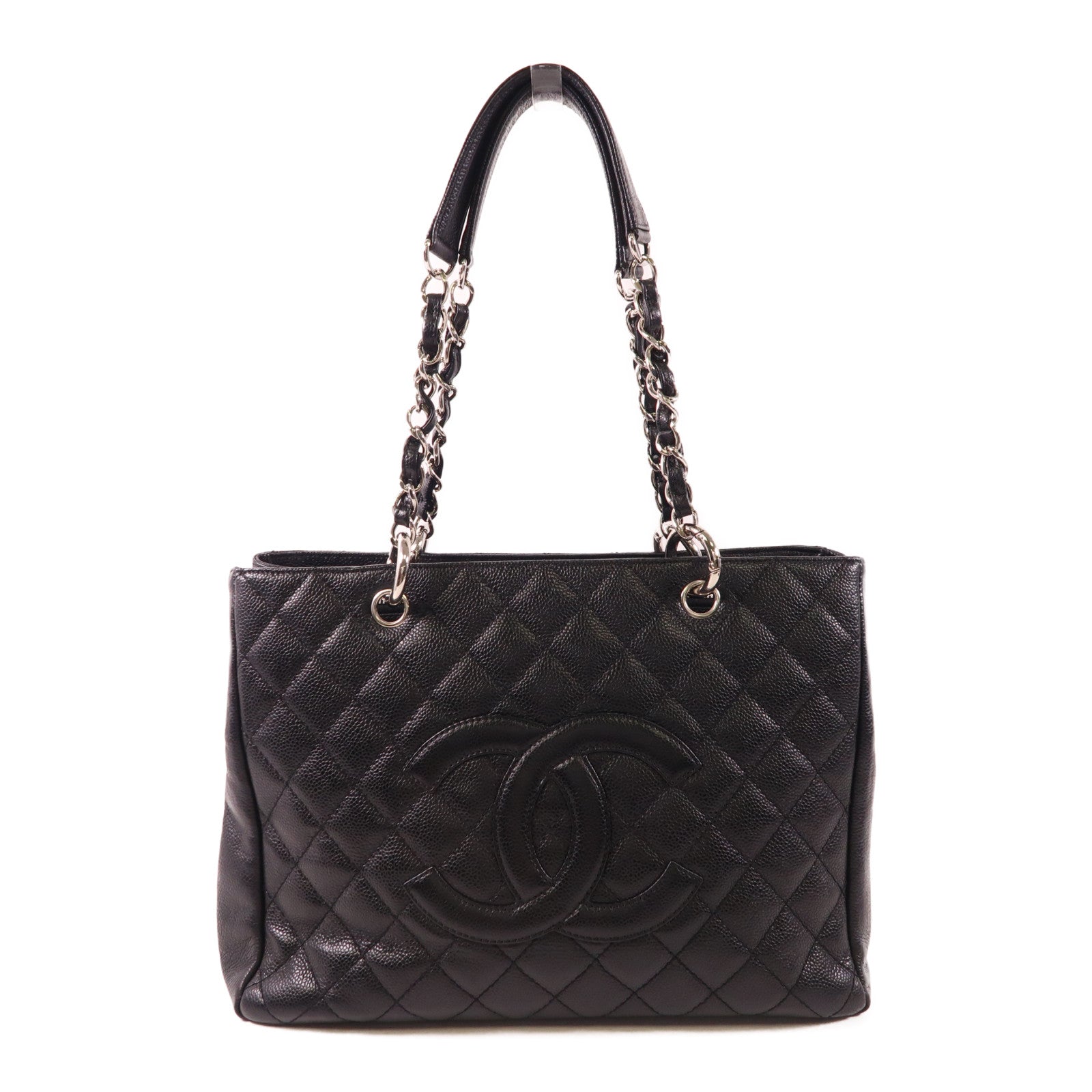 CHANEL 牛皮皮革GST Grand Shopping Tote Bag銀扣鏈帶肩背袋