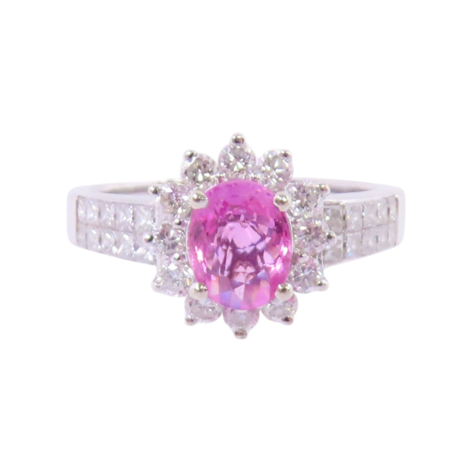 JEWELRY 18K白金/粉紅藍寶石/鑽石Sapphire Diamond Ring戒指US#7.25