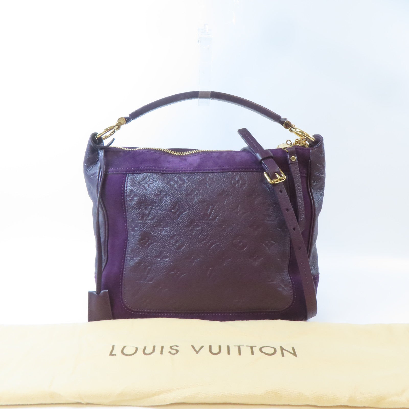 LOUIS VUITTON Monogram Empreinte Oda Shoes PM金扣手挽肩背兩用袋紫色
