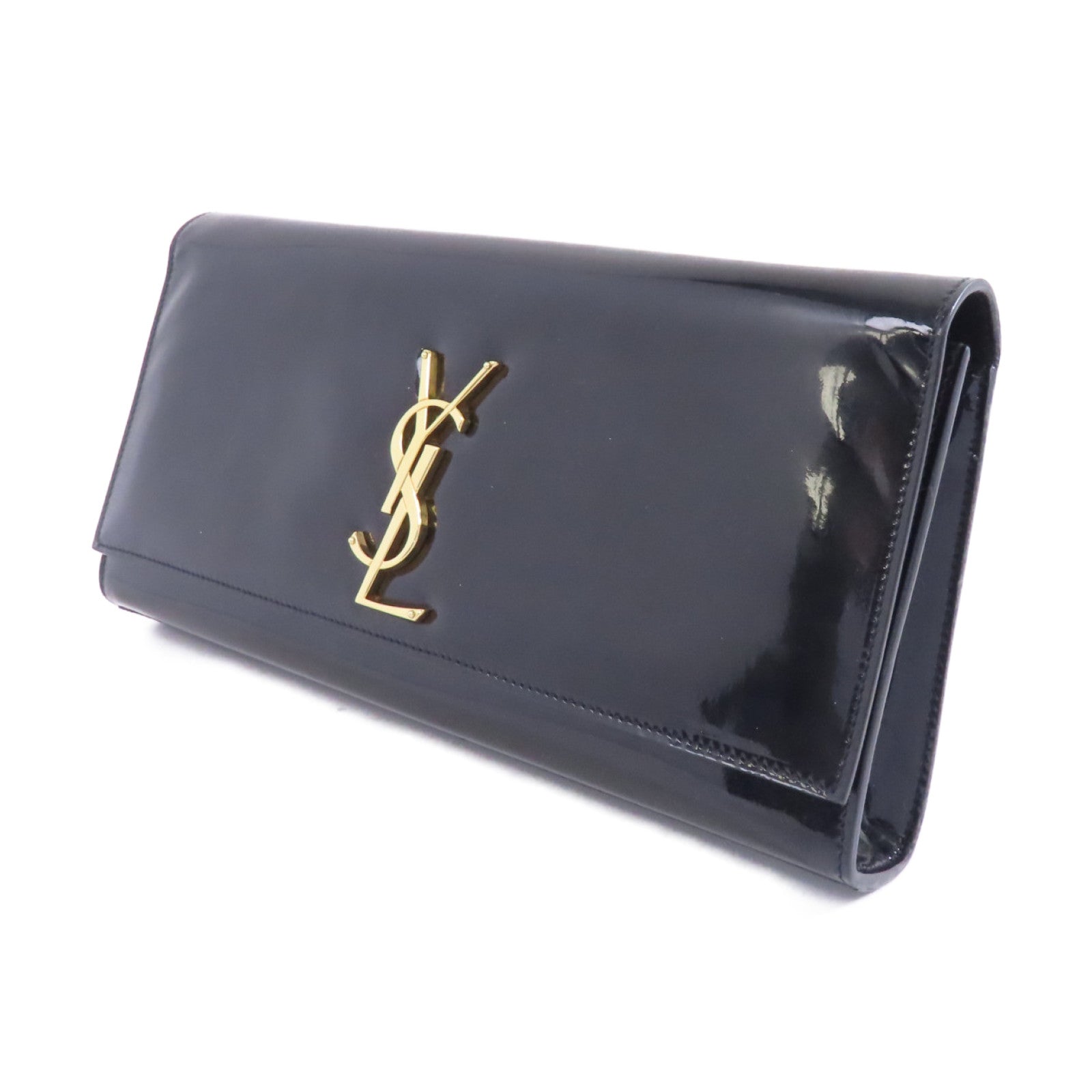 SAINT LAURENT 漆皮皮革Clutch金扣手拿包黑色