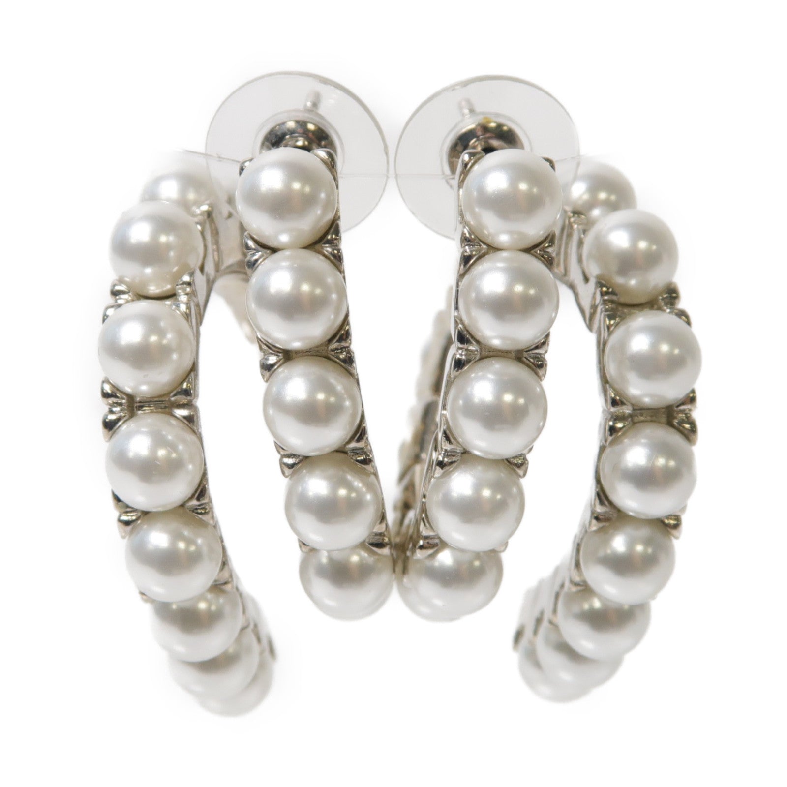 Miu Miu 【激減優惠】金屬Pearl Earrings耳環白色/銀色