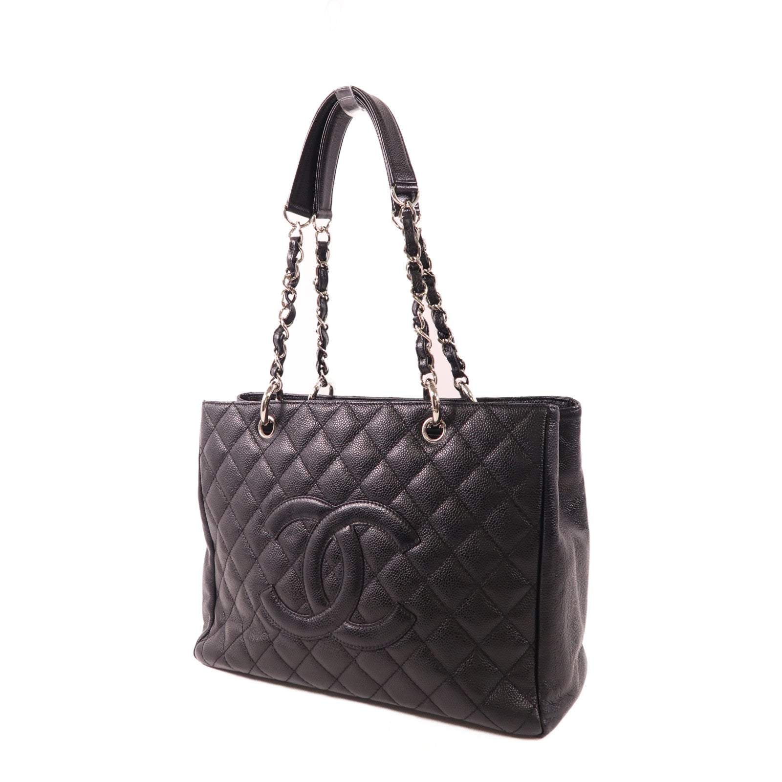 CHANEL 牛皮皮革GST Grand Shopping Tote Bag銀扣鏈帶肩背袋