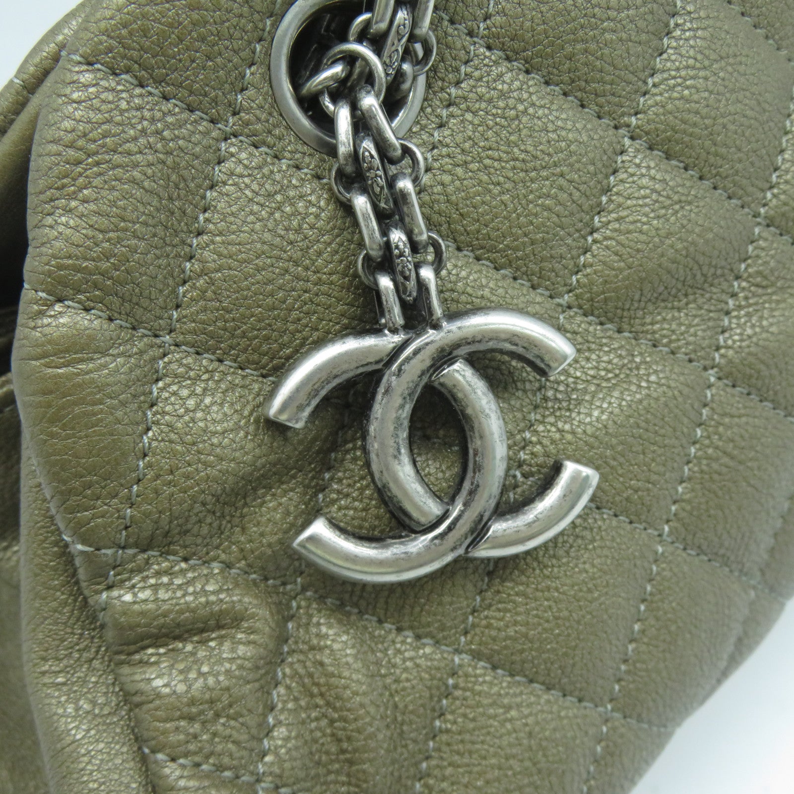 CHANEL 【激減優惠】菱格牛皮皮革Chain Shoulder Bag銀扣鏈帶肩背袋啡色
