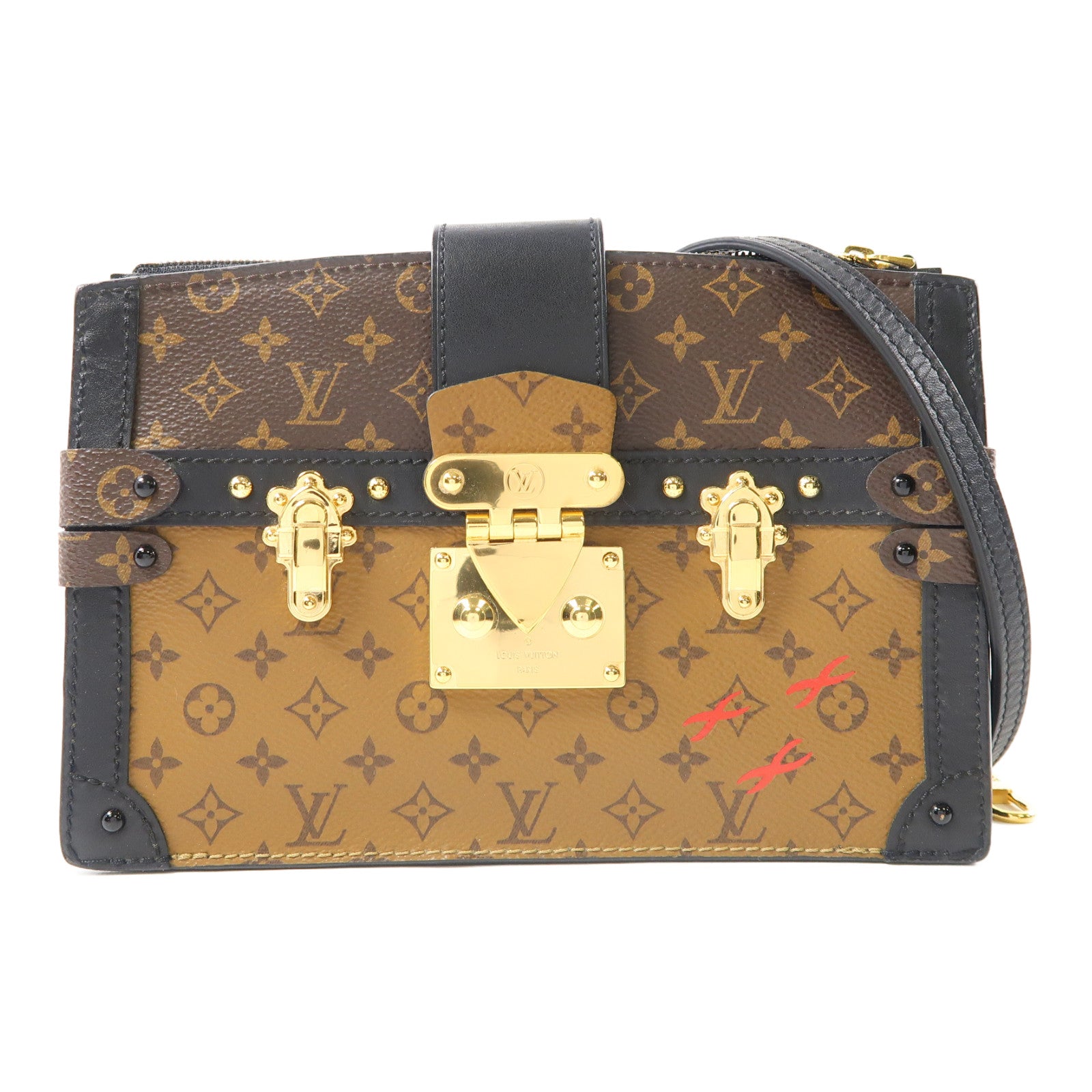 LOUIS VUITTON Monogram Reverse Trunk Clutch金扣肩背袋啡色