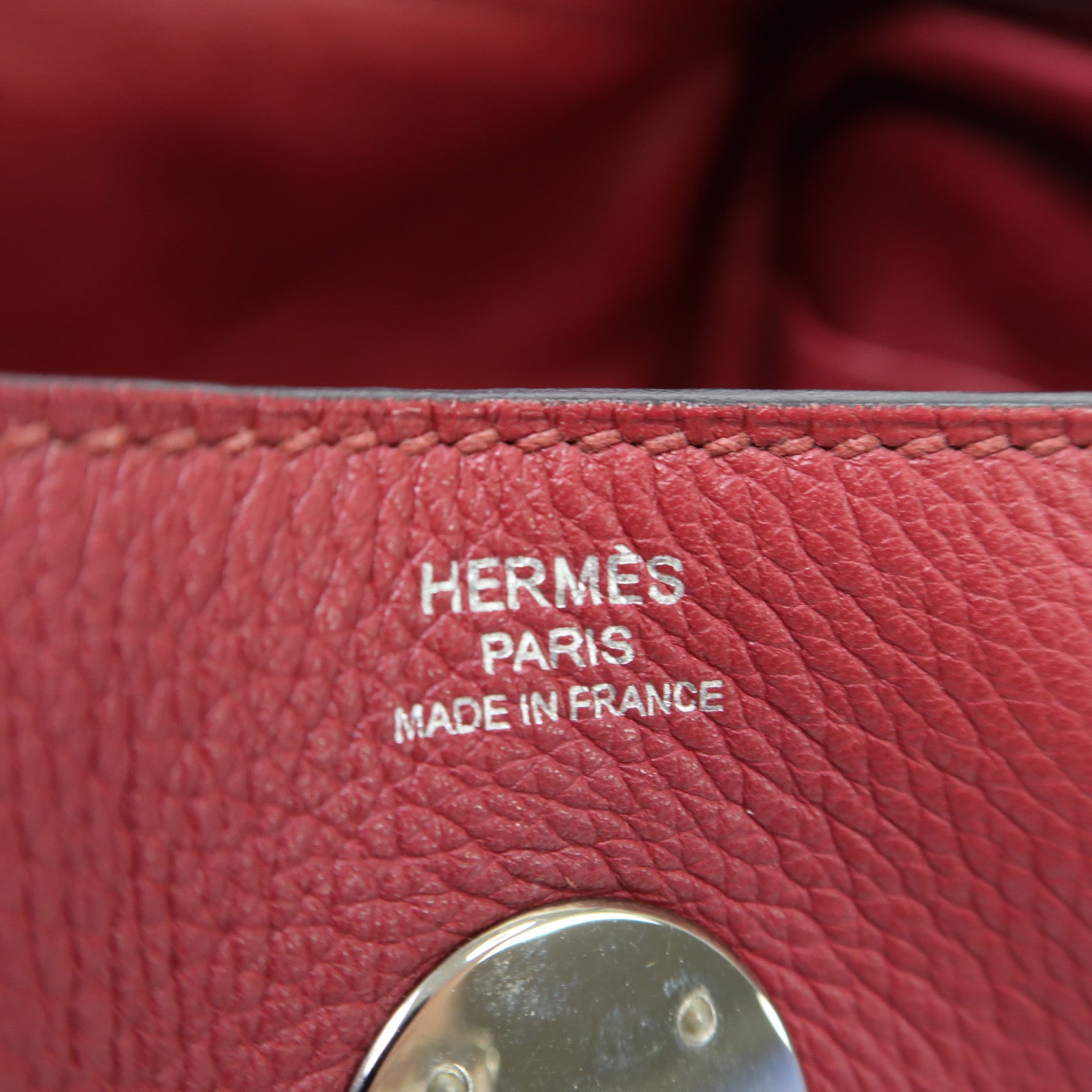HERMES 【激減優惠】Evercolor皮革Lindy 26銀扣手挽肩背兩用袋石榴紅色