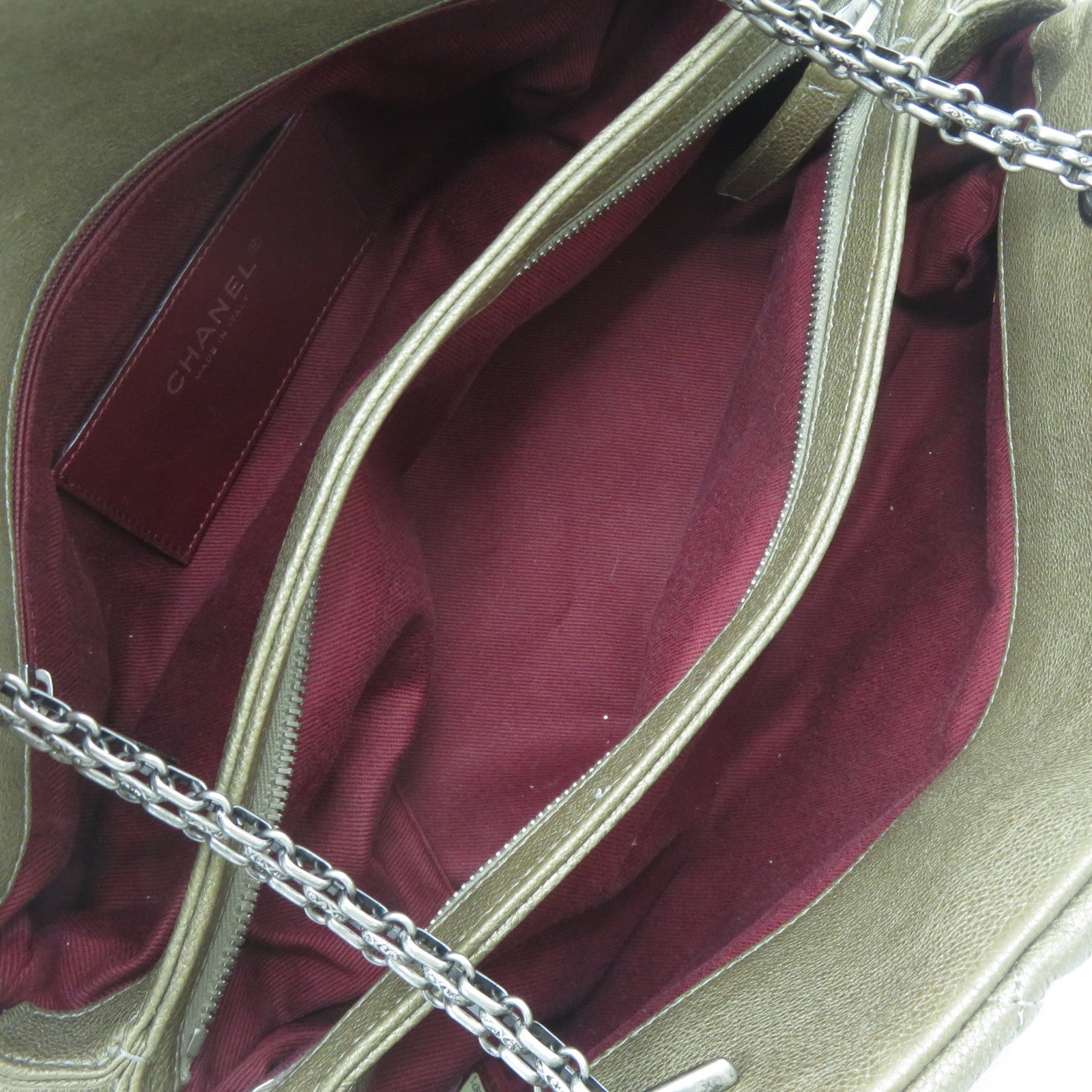 CHANEL 【激減優惠】菱格牛皮皮革Chain Shoulder Bag銀扣鏈帶肩背袋啡色