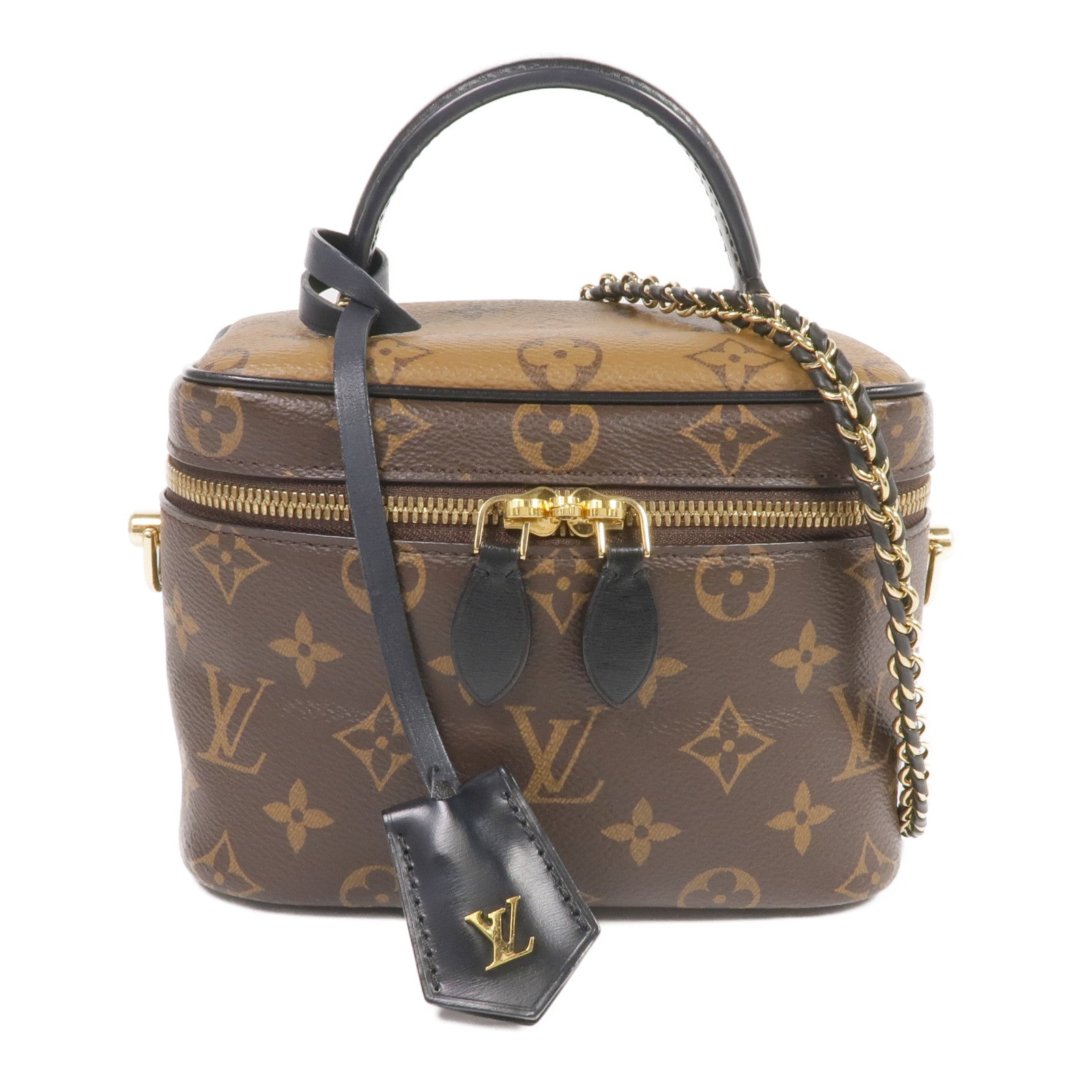 LOUIS VUITTON Monogram/Monogram Reverse Vanity PM金扣手挽肩背兩用袋棕色