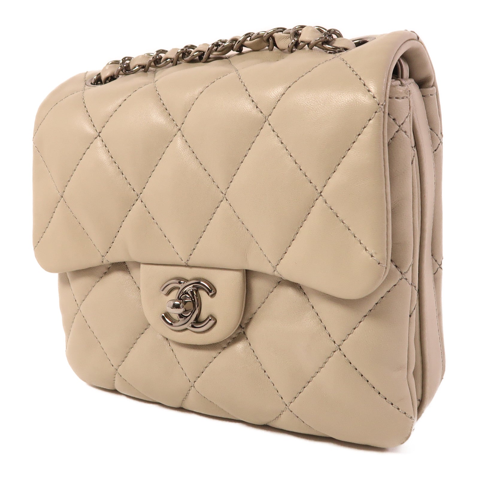 CHANEL 皮革Chain Shoulder銀扣鏈帶肩背袋