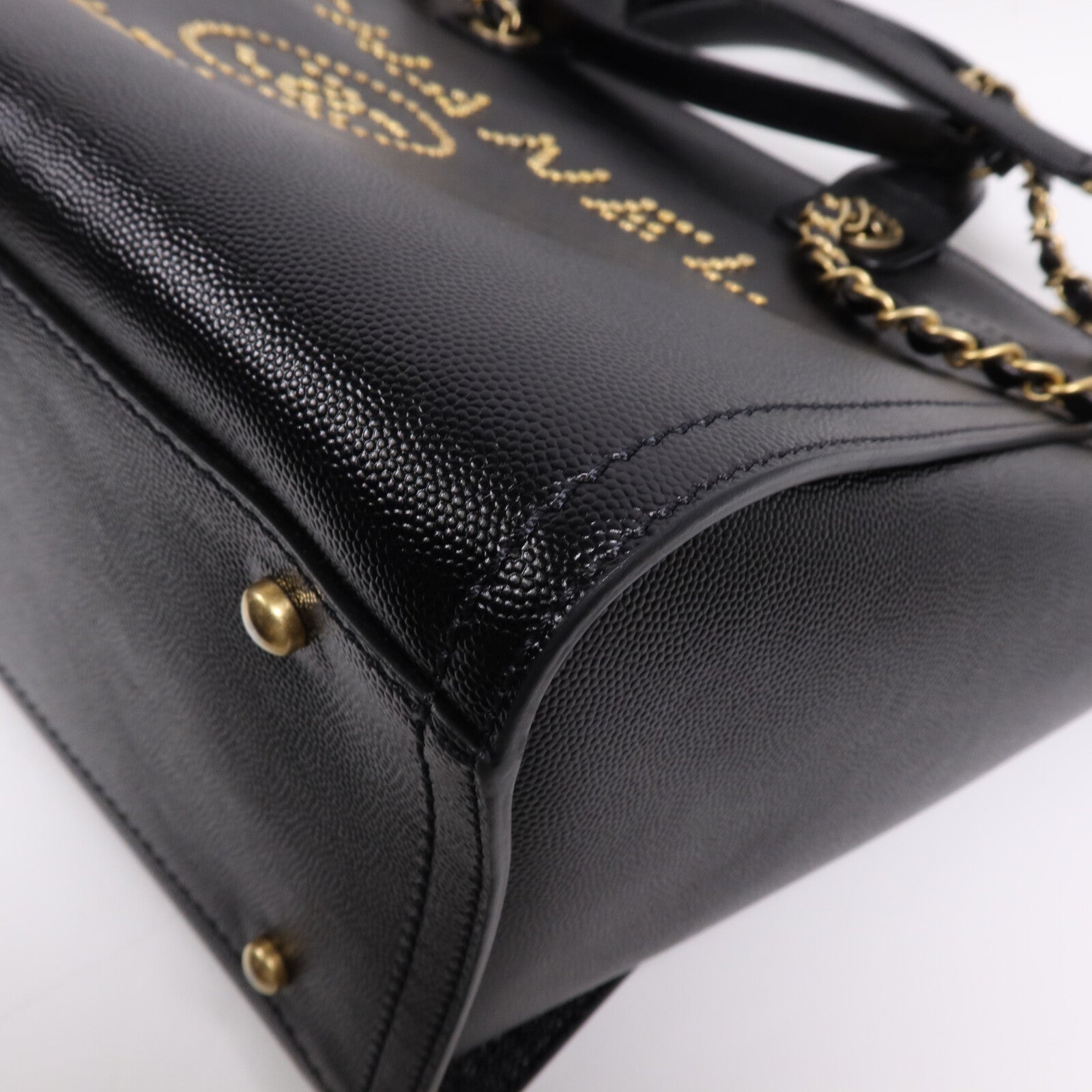 CHANEL 牛皮皮革Deauville金扣鏈帶手挽肩背兩用袋