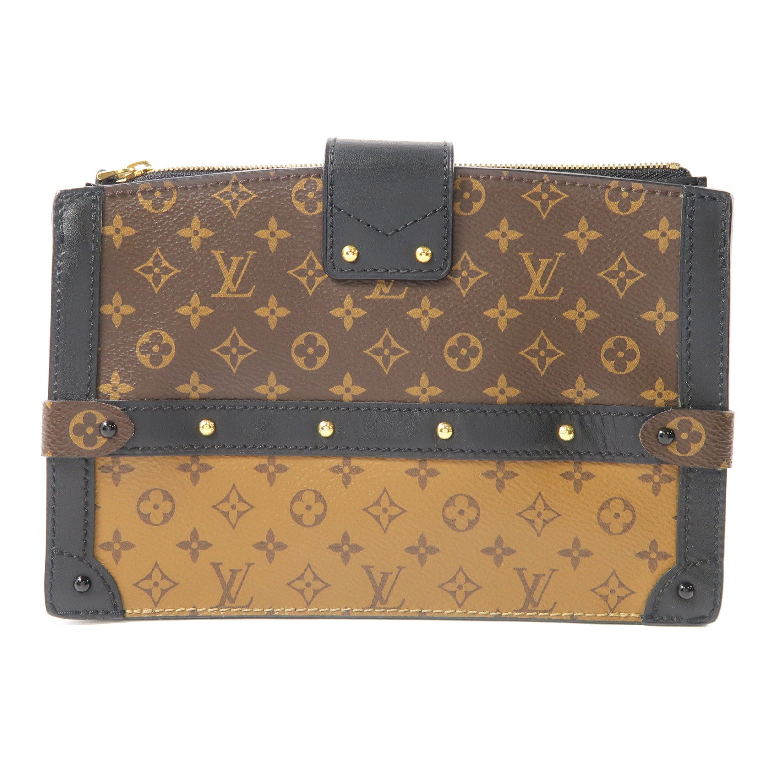 LOUIS VUITTON Monogram Reverse Trunk Clutch金扣肩背袋啡色