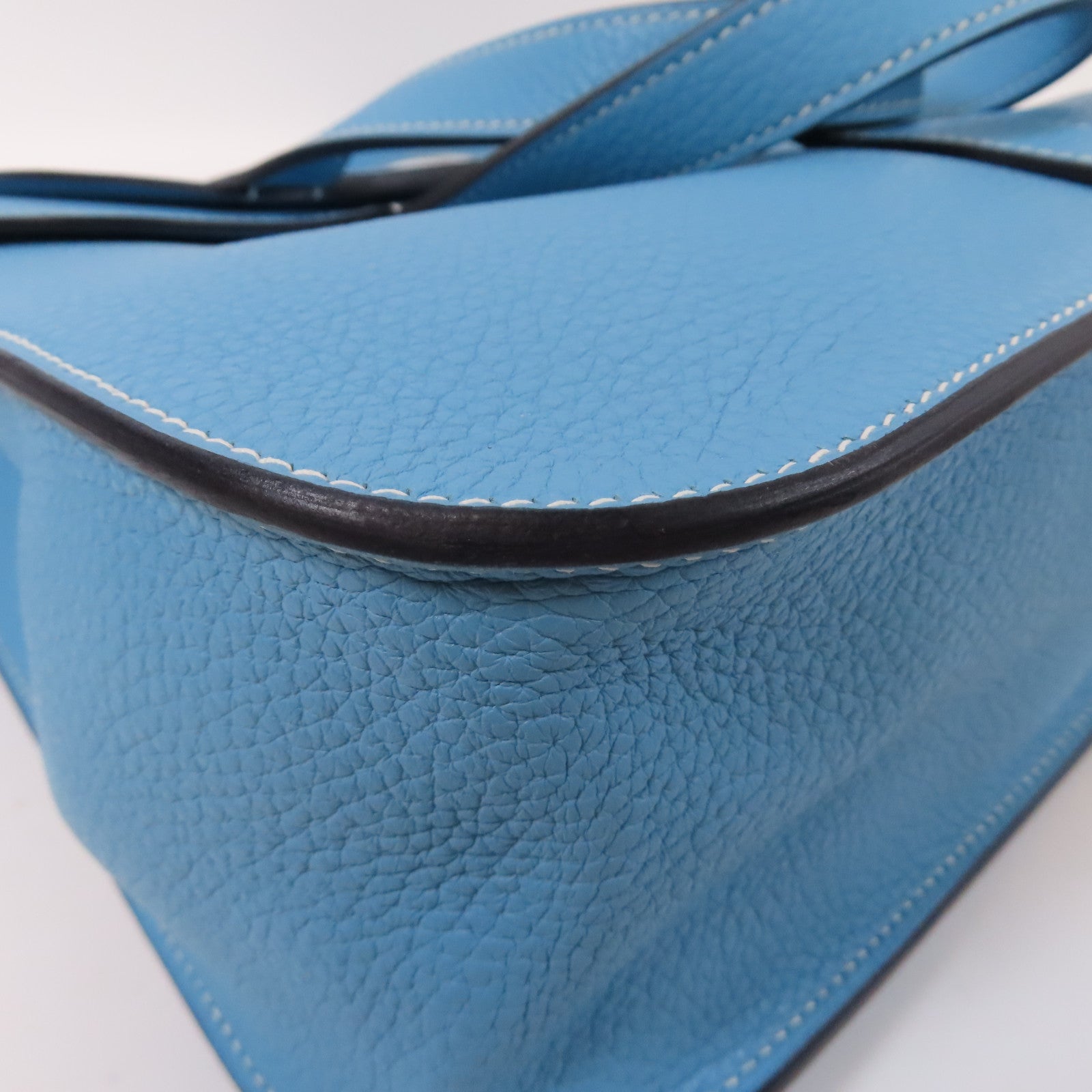 HERMES 牛皮皮革Halzan 31 2 Way Shoulder金扣手挽肩背兩用袋藍色