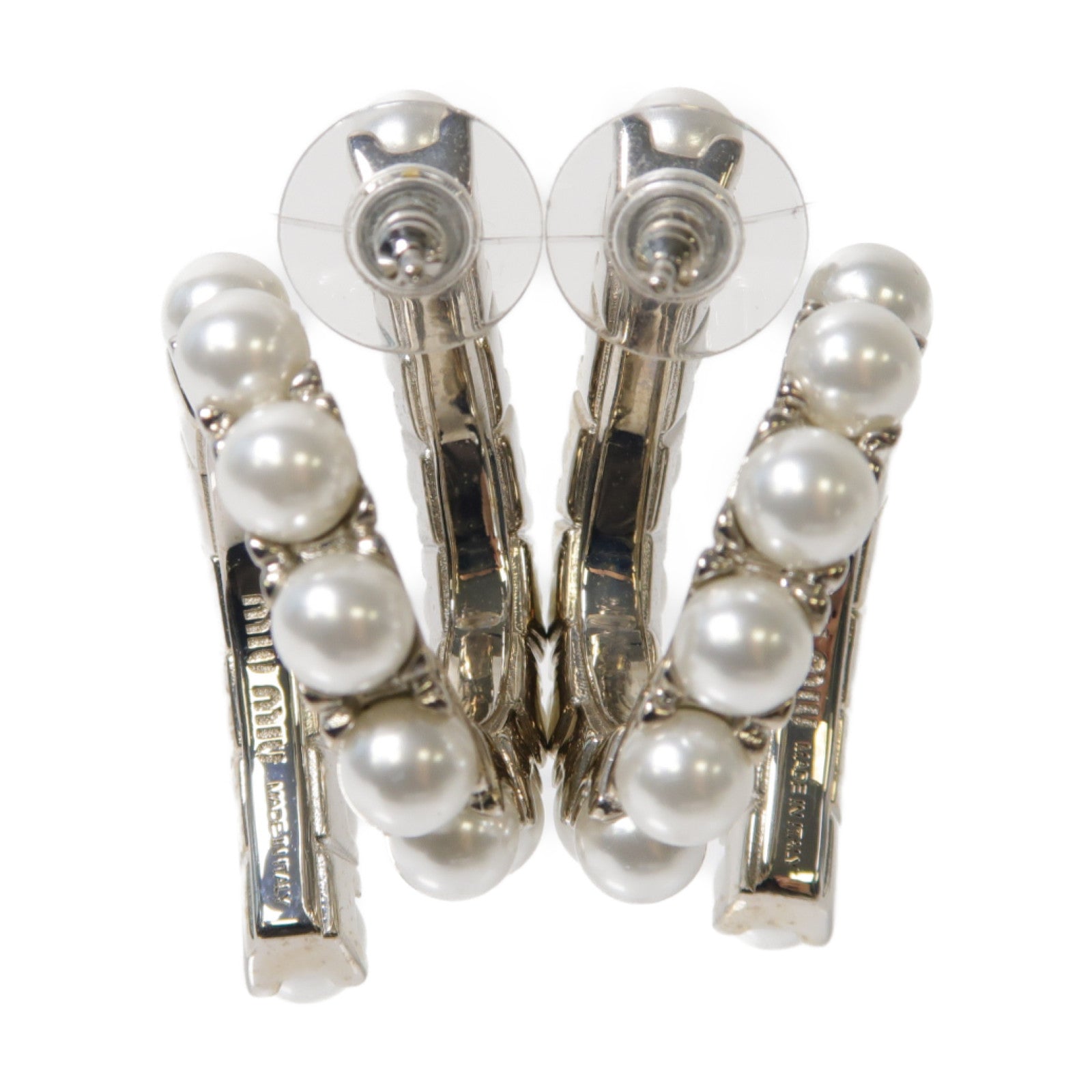 Miu Miu 【激減優惠】金屬Pearl Earrings耳環白色/銀色