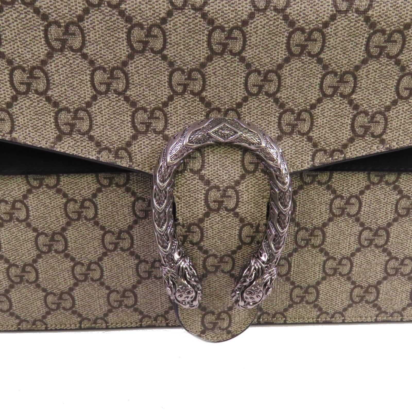 GUCCI 塗層帆布Dionysus銀扣鏈帶肩背袋