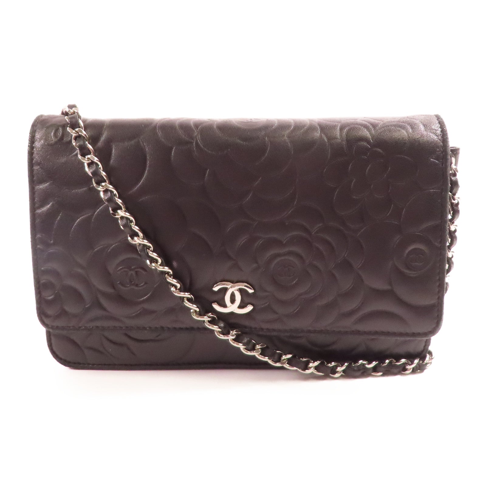 CHANEL 皮革Wallet On Chain銀扣鏈帶肩背袋