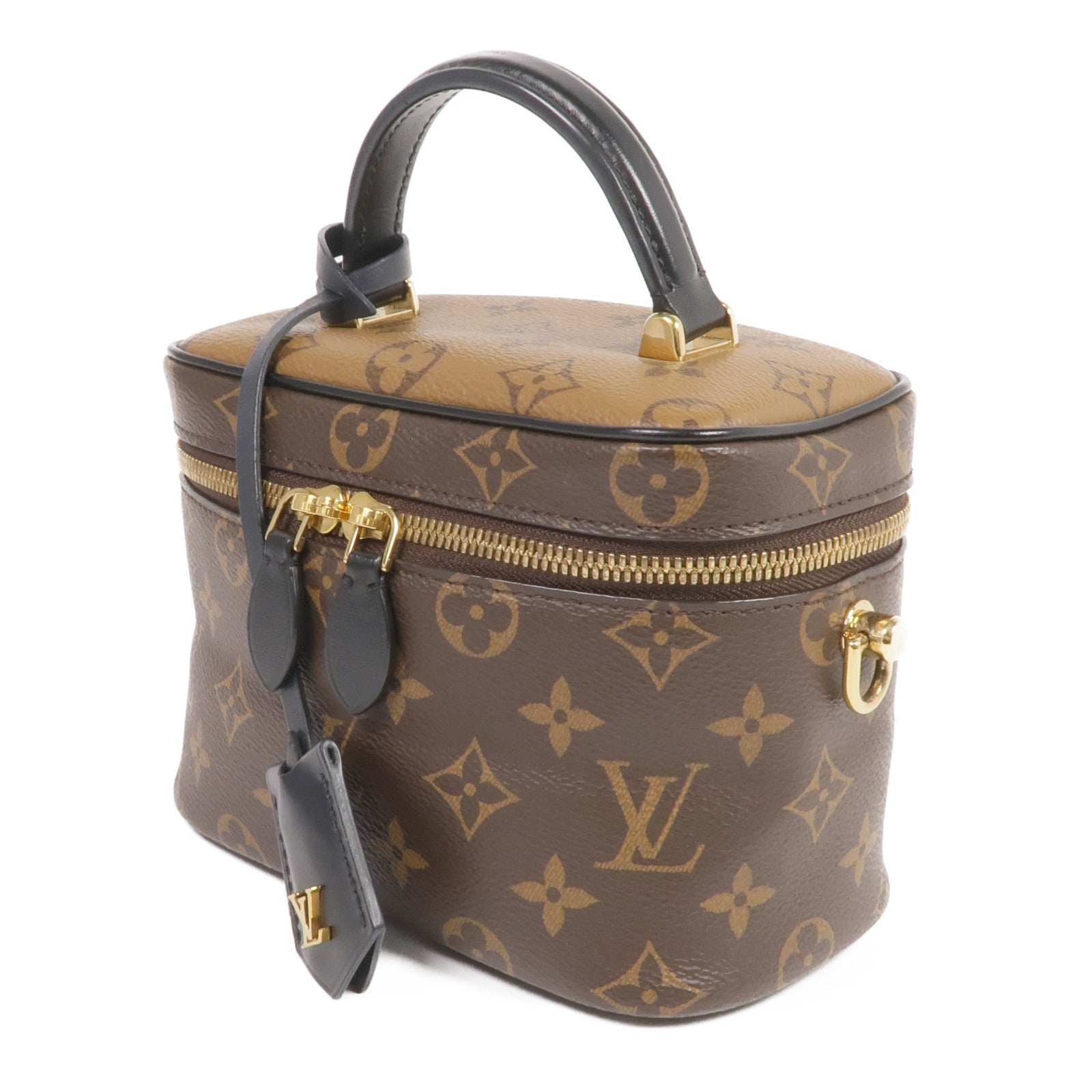 LOUIS VUITTON Monogram/Monogram Reverse Vanity PM金扣手挽肩背兩用袋棕色