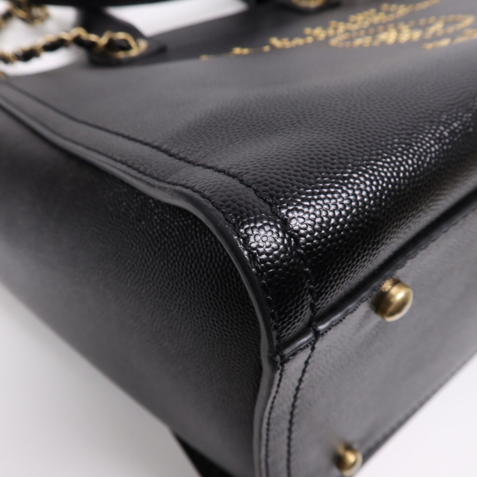 CHANEL 牛皮皮革Deauville金扣鏈帶手挽肩背兩用袋