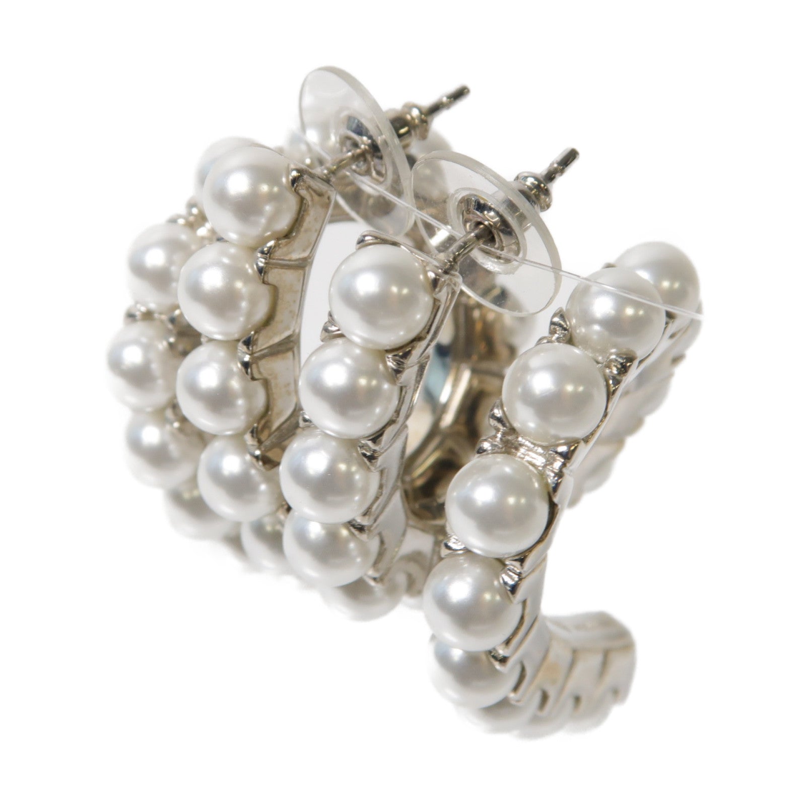 Miu Miu 【激減優惠】金屬Pearl Earrings耳環白色/銀色