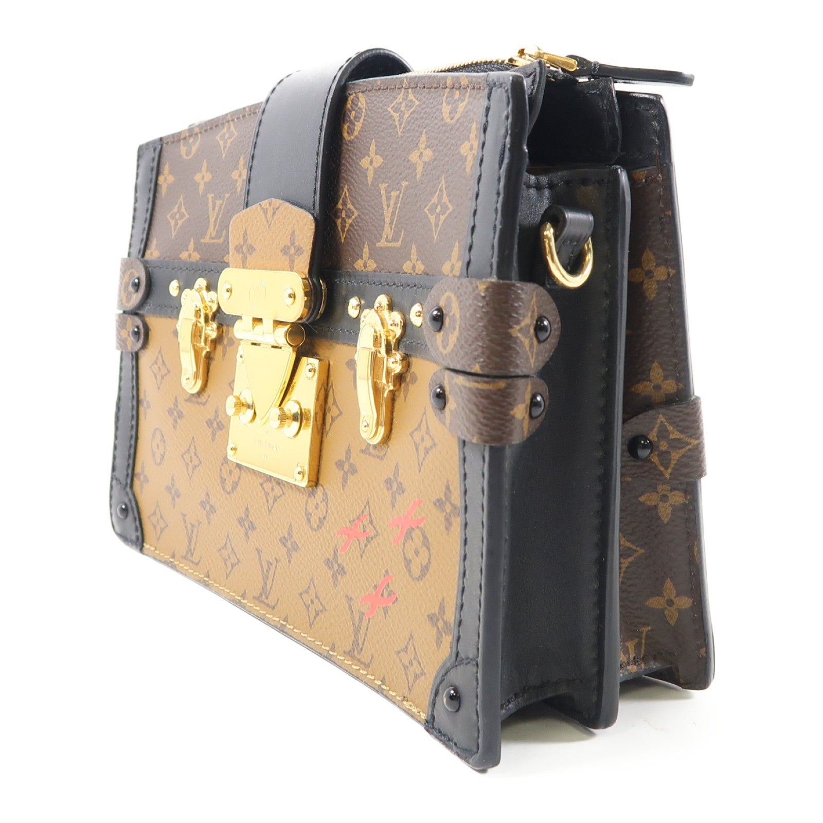 LOUIS VUITTON Monogram Reverse Trunk Clutch金扣肩背袋啡色