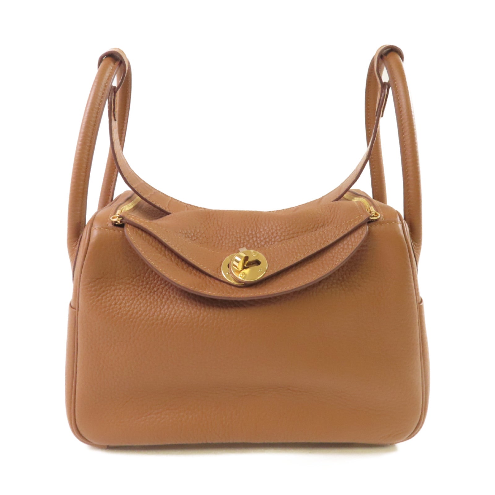HERMES Clemence皮革/鱷魚皮革Lindy 26 Touch Shoulder Bag金扣肩背袋Gold/經典駝色