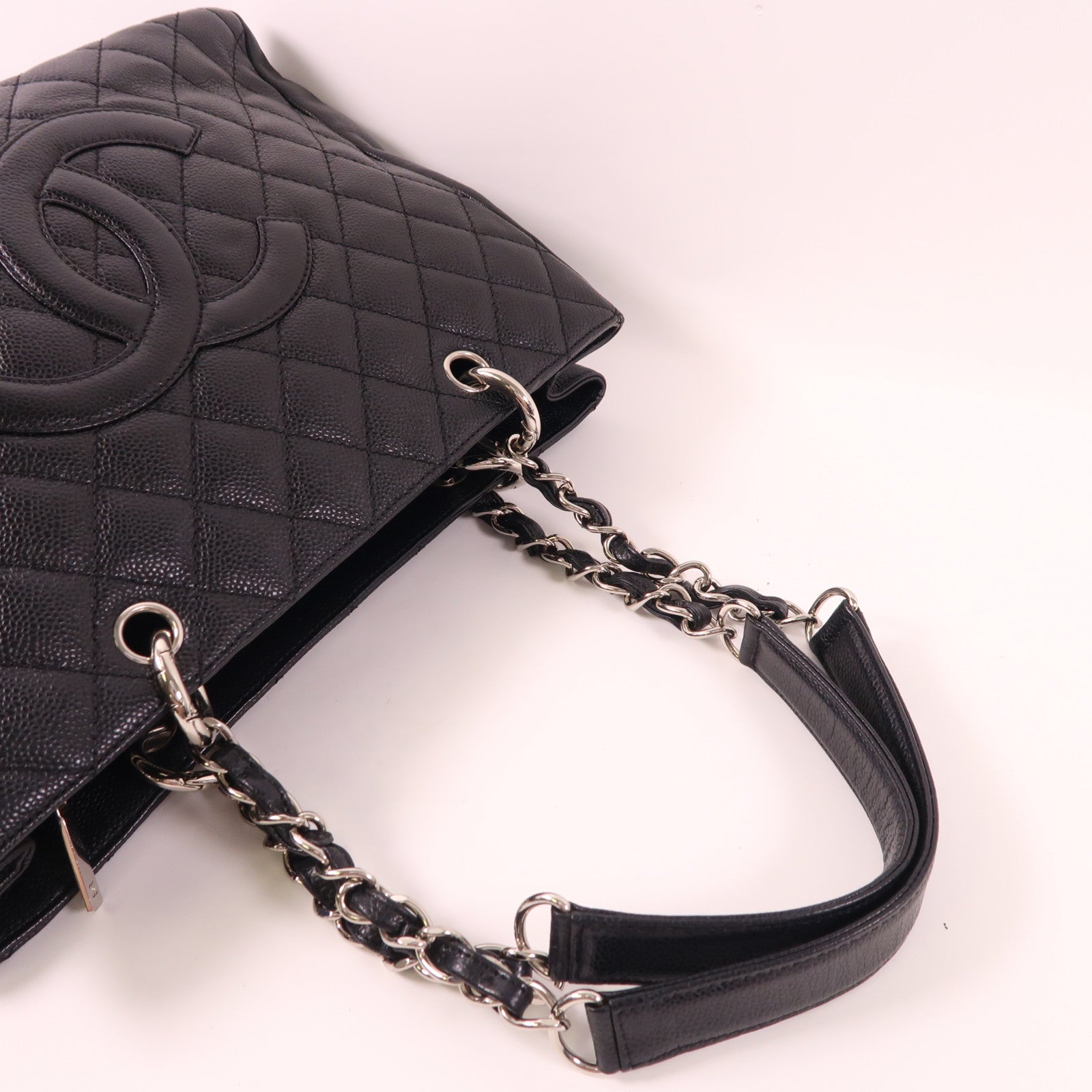 CHANEL 牛皮皮革GST Grand Shopping Tote Bag銀扣鏈帶肩背袋