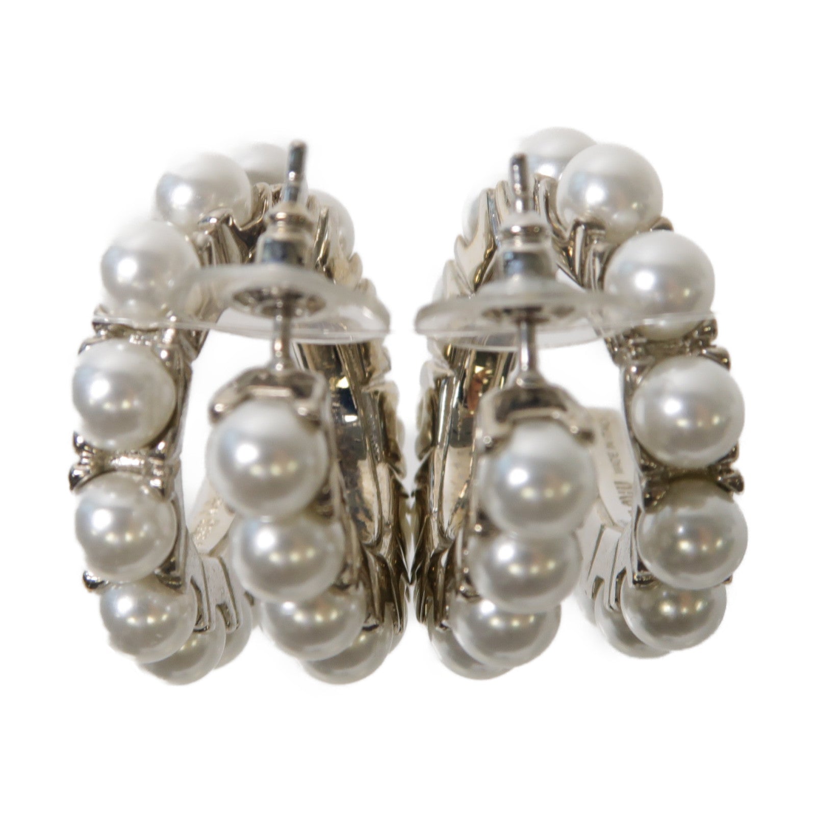 Miu Miu 【激減優惠】金屬Pearl Earrings耳環白色/銀色