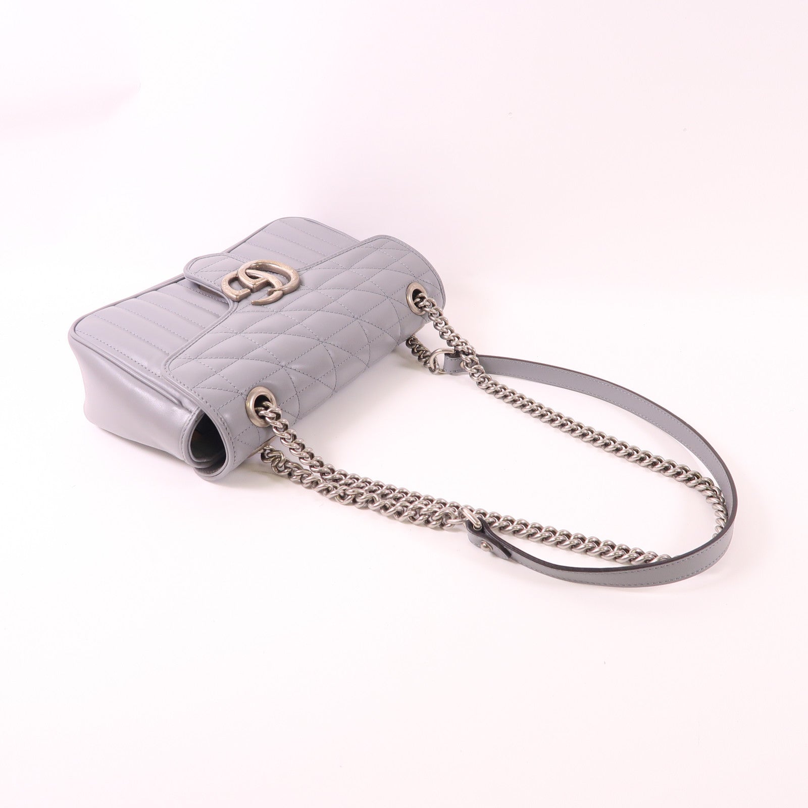 GUCCI 牛皮皮革GG Marmont銀扣鏈帶肩背袋