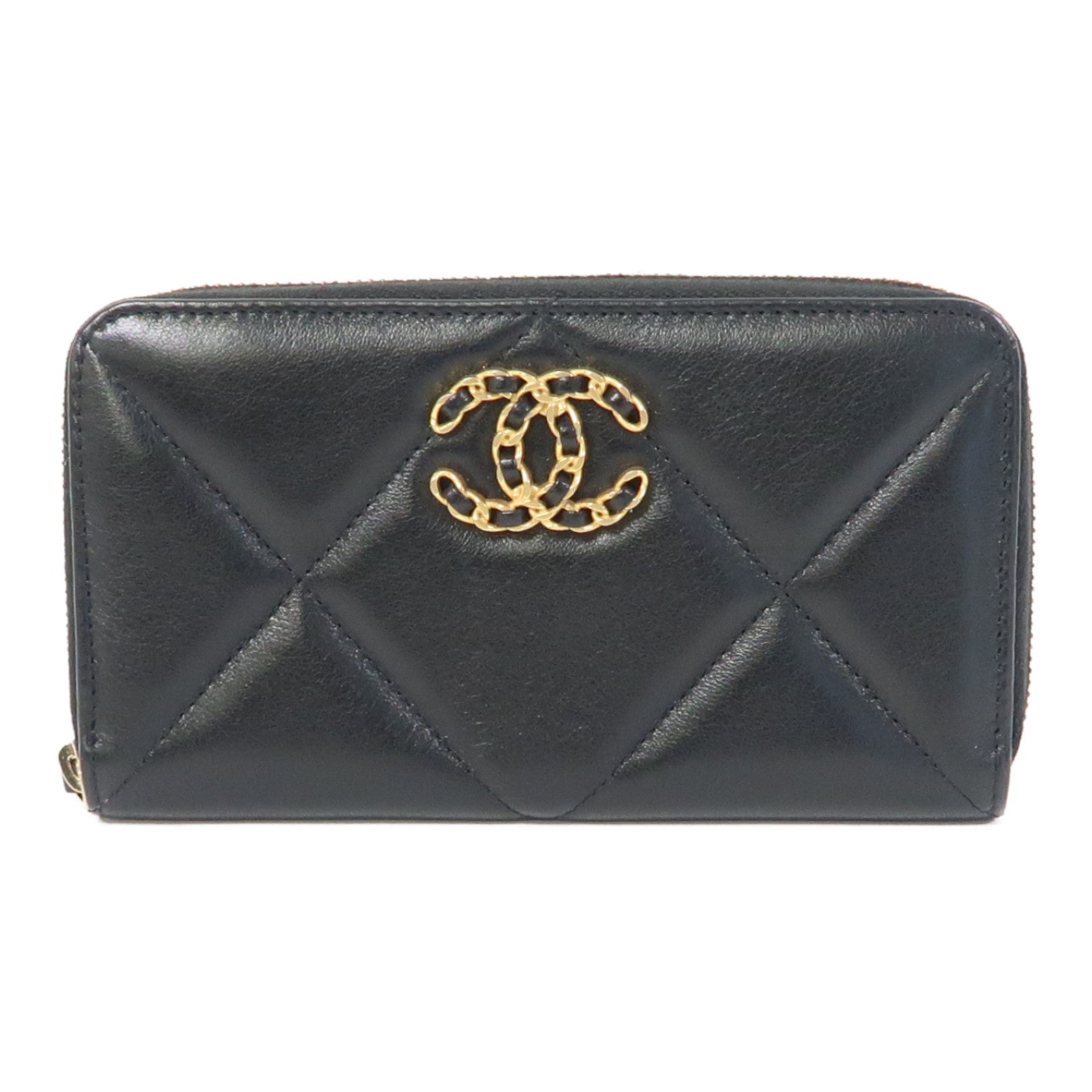 CHANEL 菱格羊皮皮革Wallet金扣錢包黑色