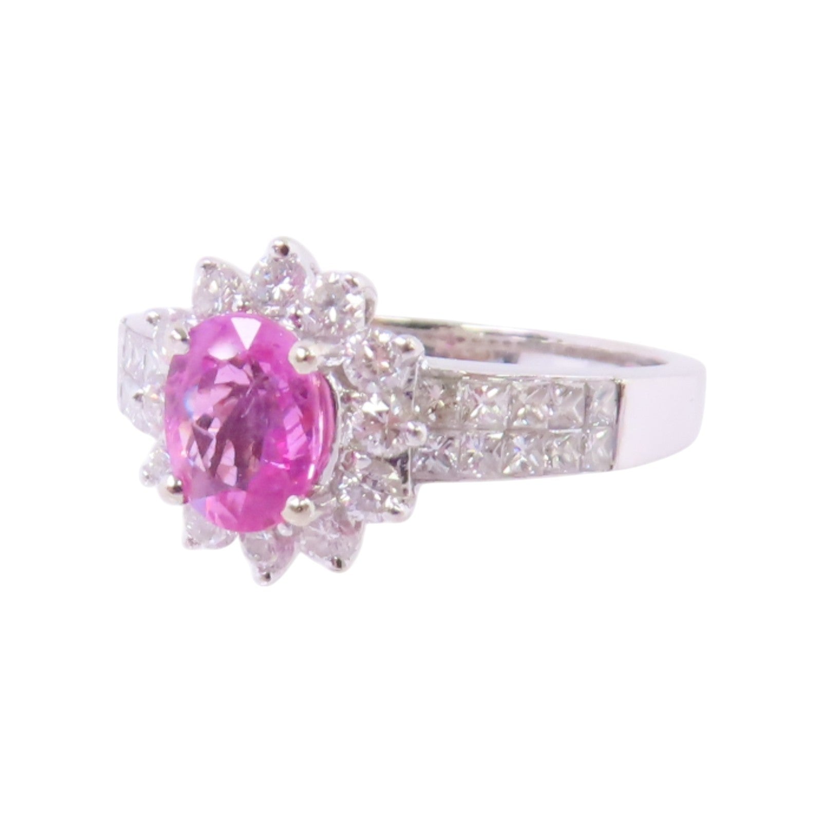 JEWELRY 18K白金/粉紅藍寶石/鑽石Sapphire Diamond Ring戒指US#7.25