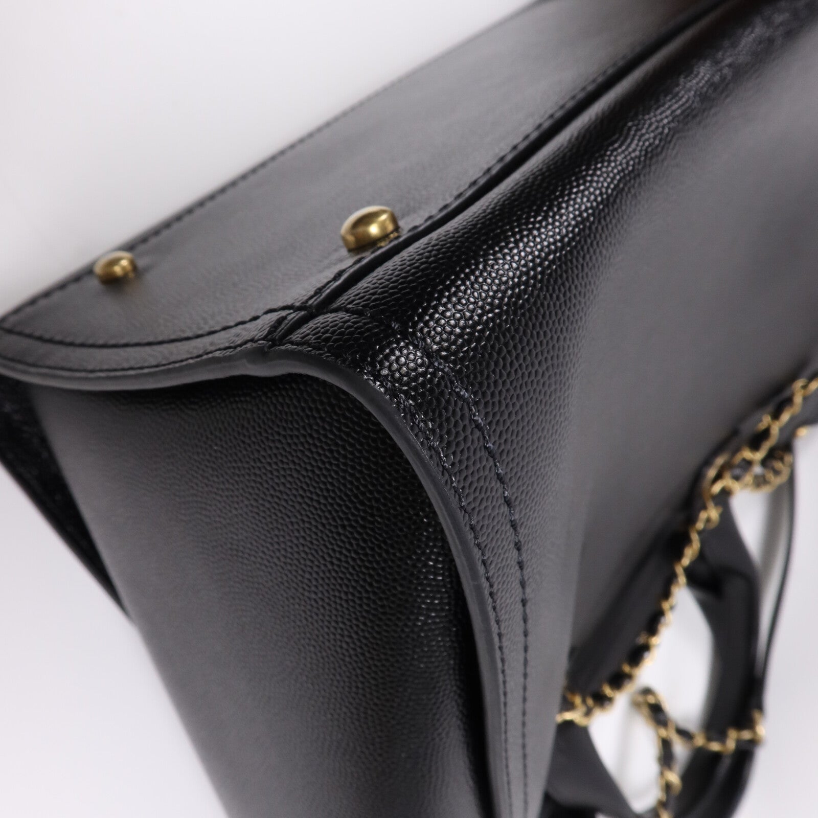 CHANEL 牛皮皮革Deauville金扣鏈帶手挽肩背兩用袋