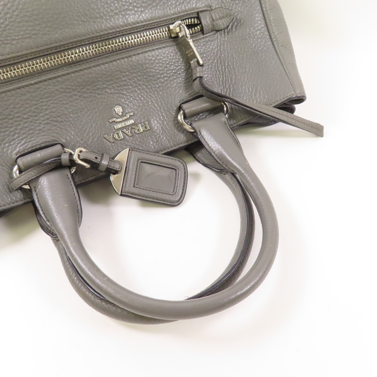 PRADA SHW 2 Way Shoulder Bag Handbag Calfskin Leather Gray Grey
