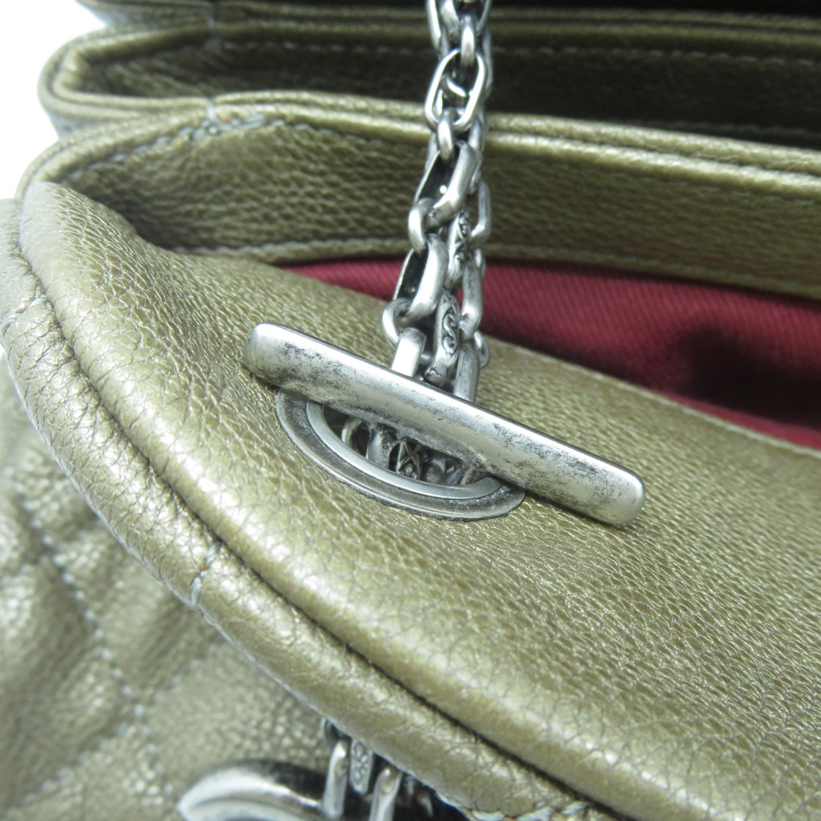CHANEL 【激減優惠】菱格牛皮皮革Chain Shoulder Bag銀扣鏈帶肩背袋啡色