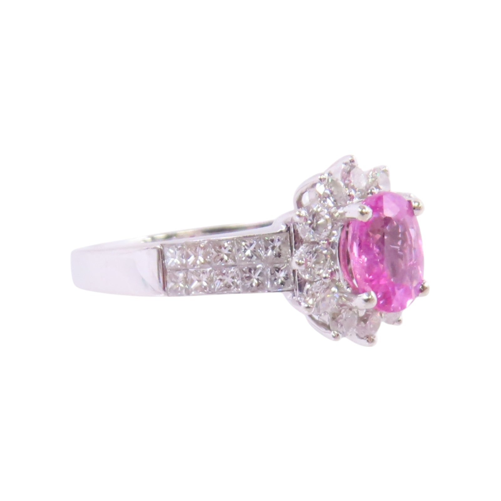 JEWELRY 18K白金/粉紅藍寶石/鑽石Sapphire Diamond Ring戒指US#7.25
