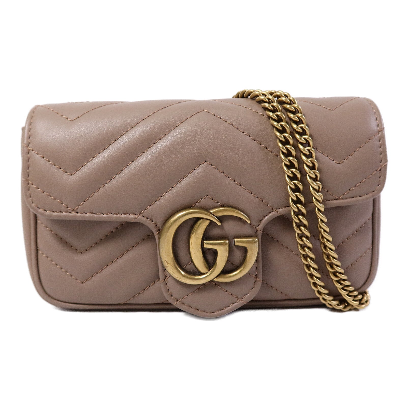 GUCCI 牛皮皮革GG Marmont Super Mini鏈帶肩背袋
