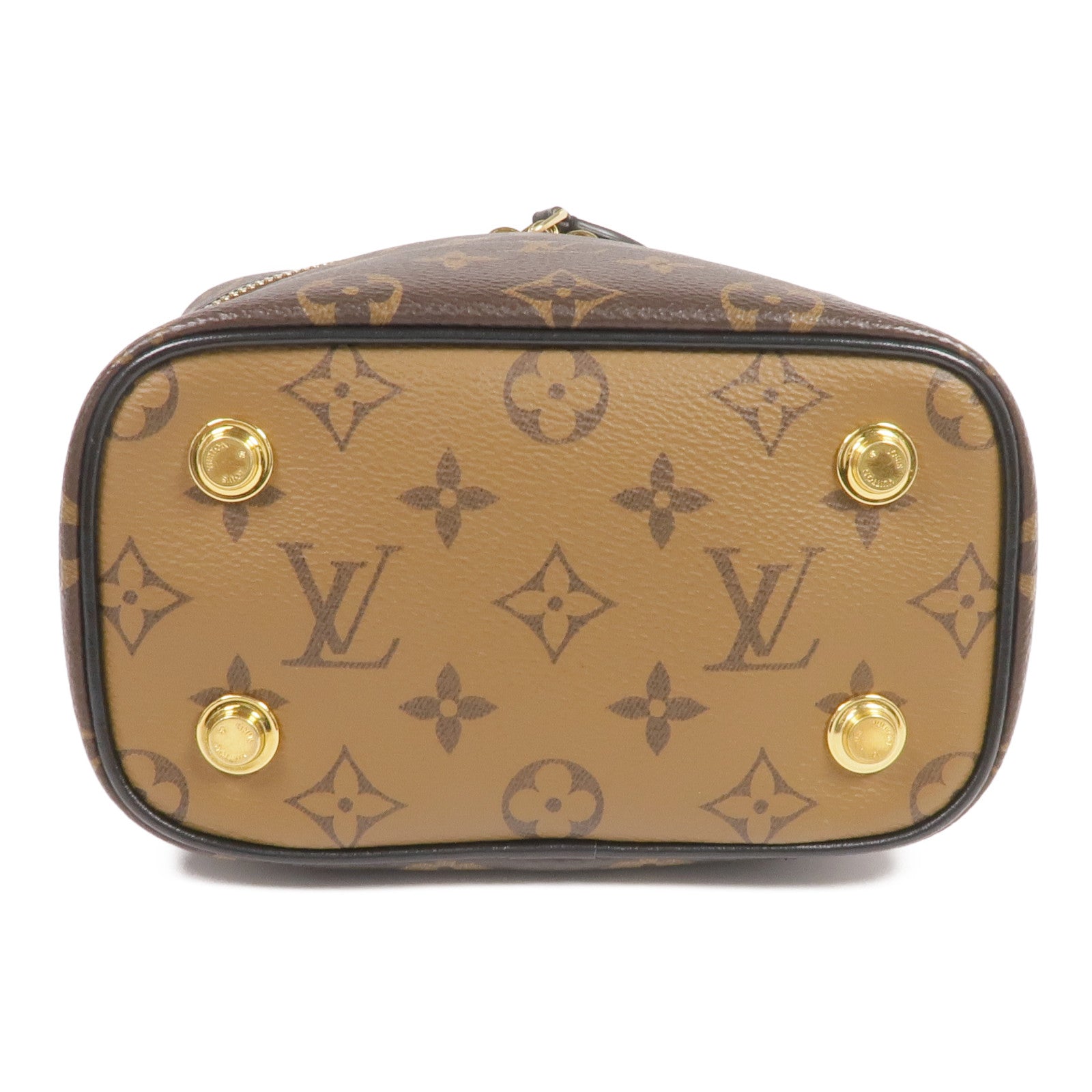 LOUIS VUITTON Monogram/Monogram Reverse Vanity PM金扣手挽肩背兩用袋棕色