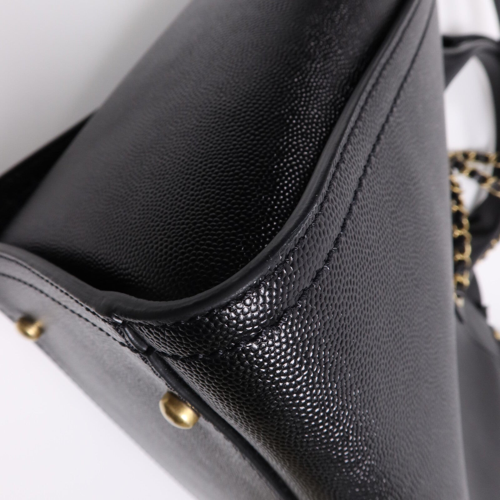 CHANEL 牛皮皮革Deauville金扣鏈帶手挽肩背兩用袋