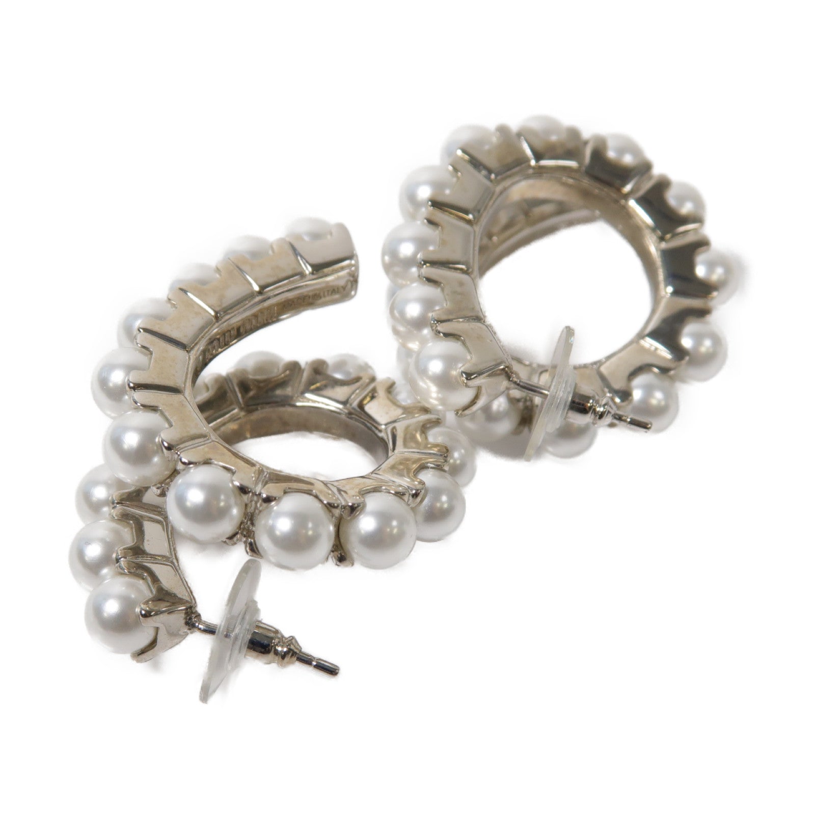 Miu Miu 【激減優惠】金屬Pearl Earrings耳環白色/銀色