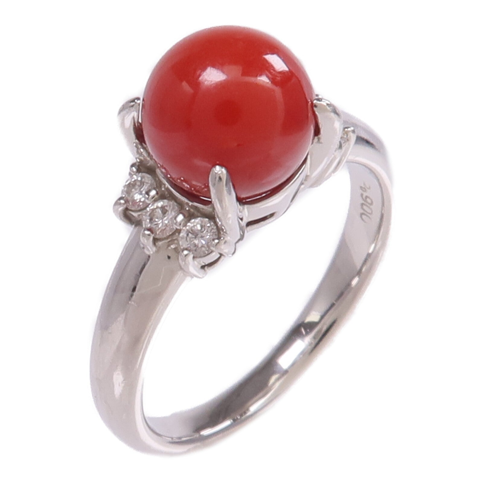 JEWELRY PT900鉑金Coral Diamond Ring珊瑚/鑽石戒指US#6