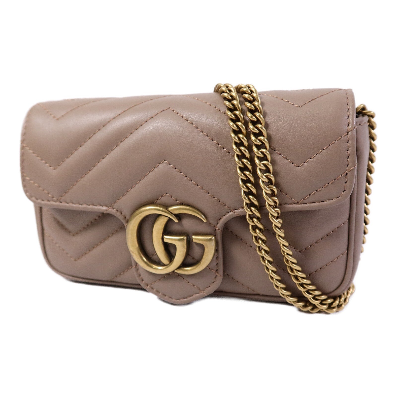 GUCCI 牛皮皮革GG Marmont Super Mini鏈帶肩背袋