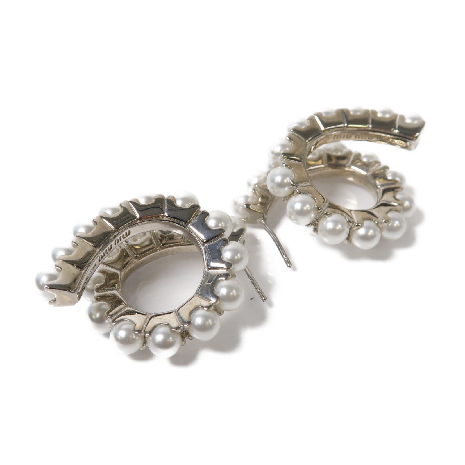 Miu Miu 【激減優惠】金屬Pearl Earrings耳環白色/銀色