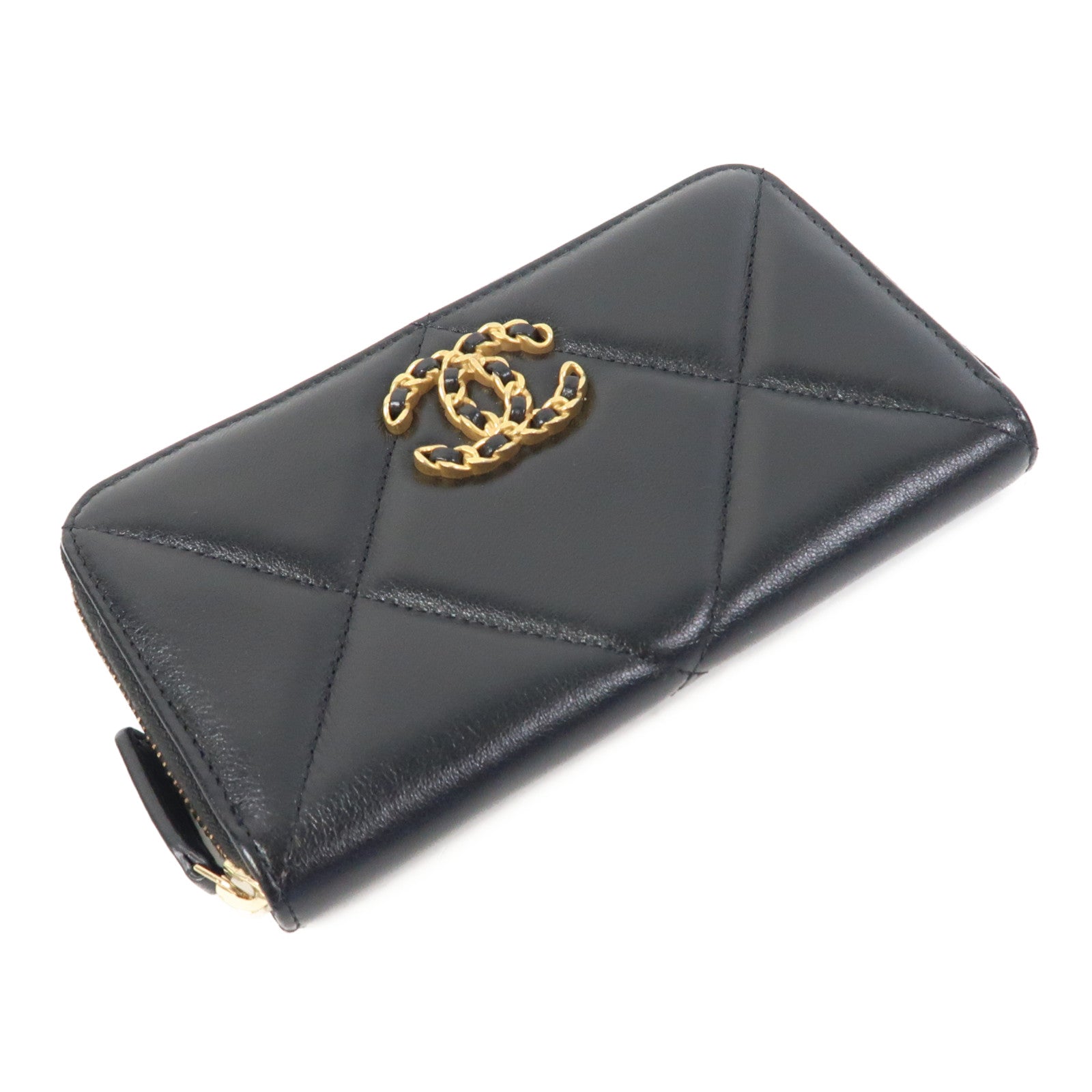 CHANEL 菱格羊皮皮革Wallet金扣錢包黑色