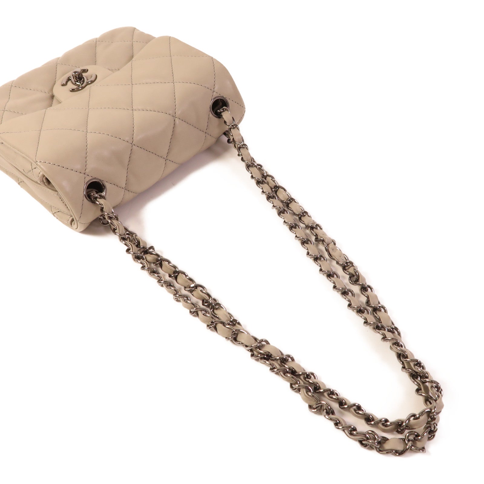 CHANEL 皮革Chain Shoulder銀扣鏈帶肩背袋