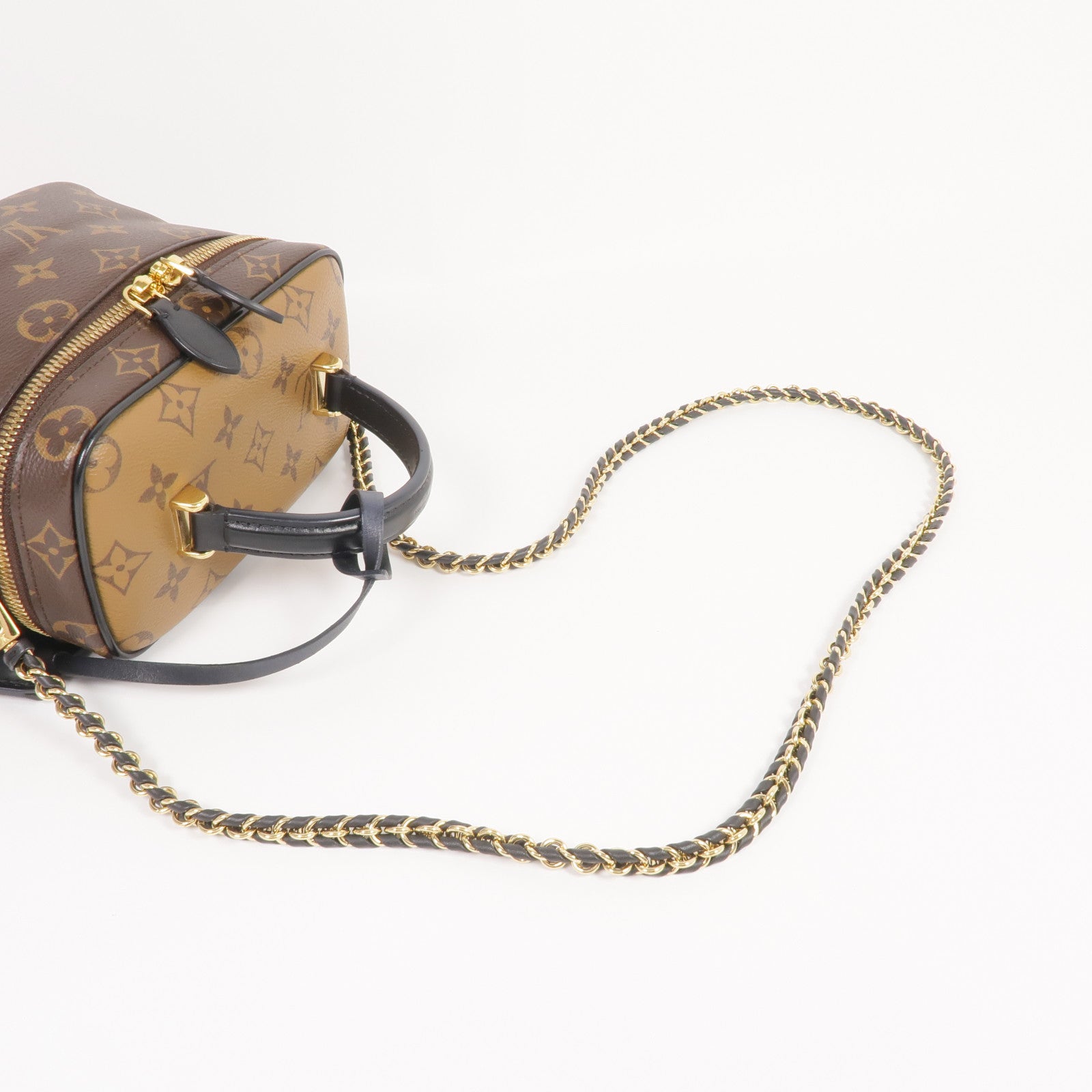 LOUIS VUITTON Monogram/Monogram Reverse Vanity PM金扣手挽肩背兩用袋棕色