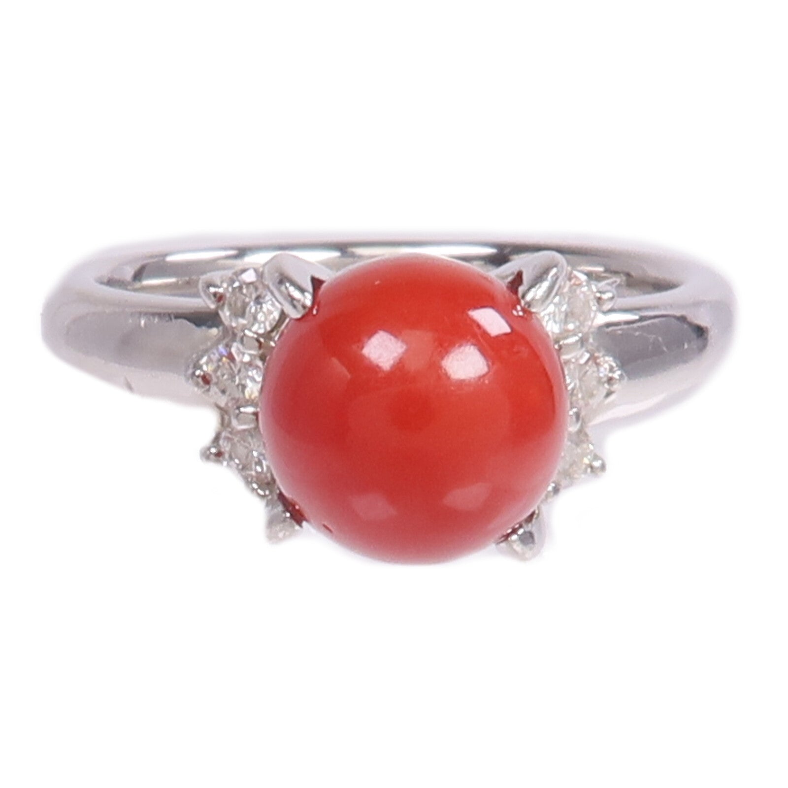 JEWELRY PT900鉑金Coral Diamond Ring珊瑚/鑽石戒指US#6