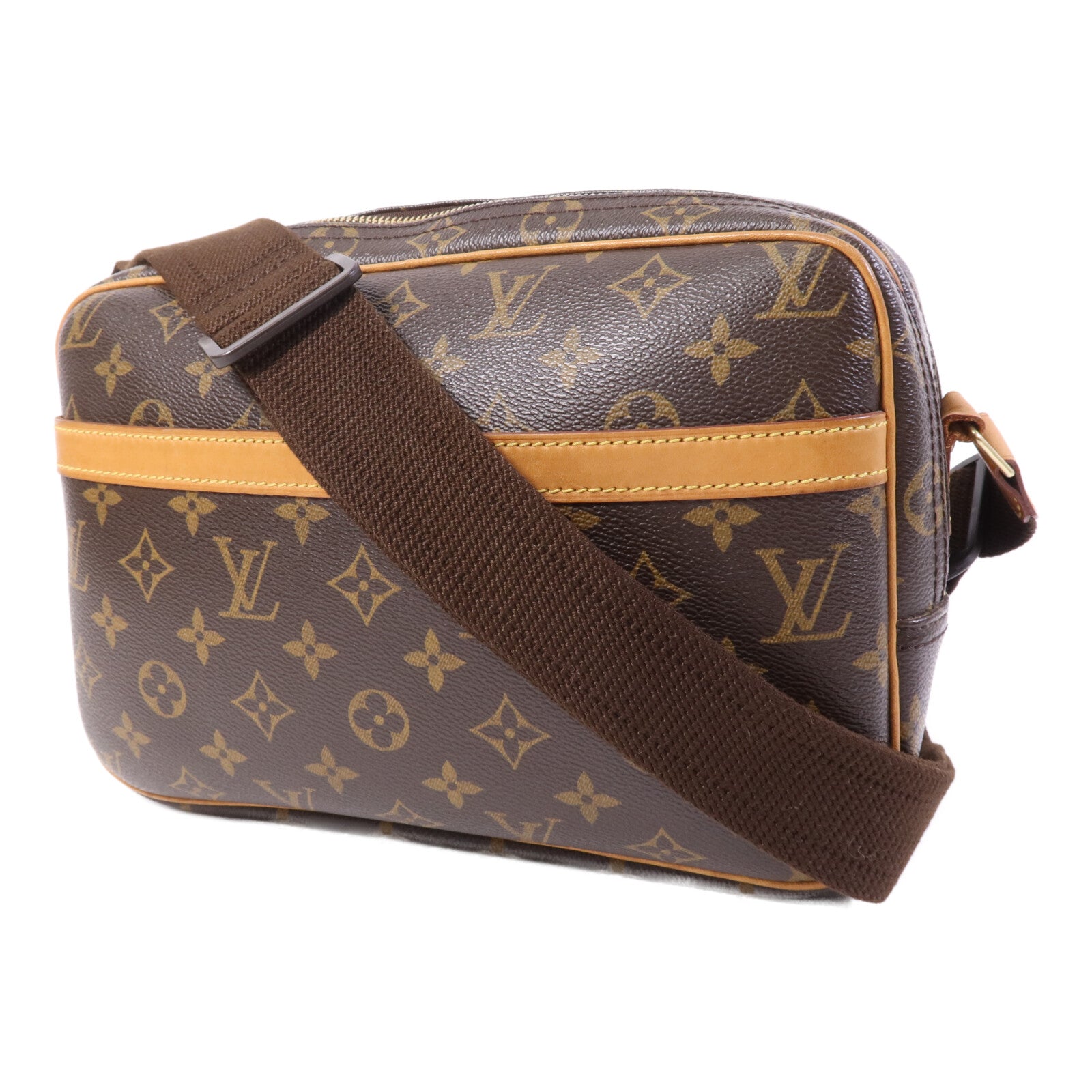 LOUIS VUITTON Monogram Reporter PM金扣肩背袋棕色